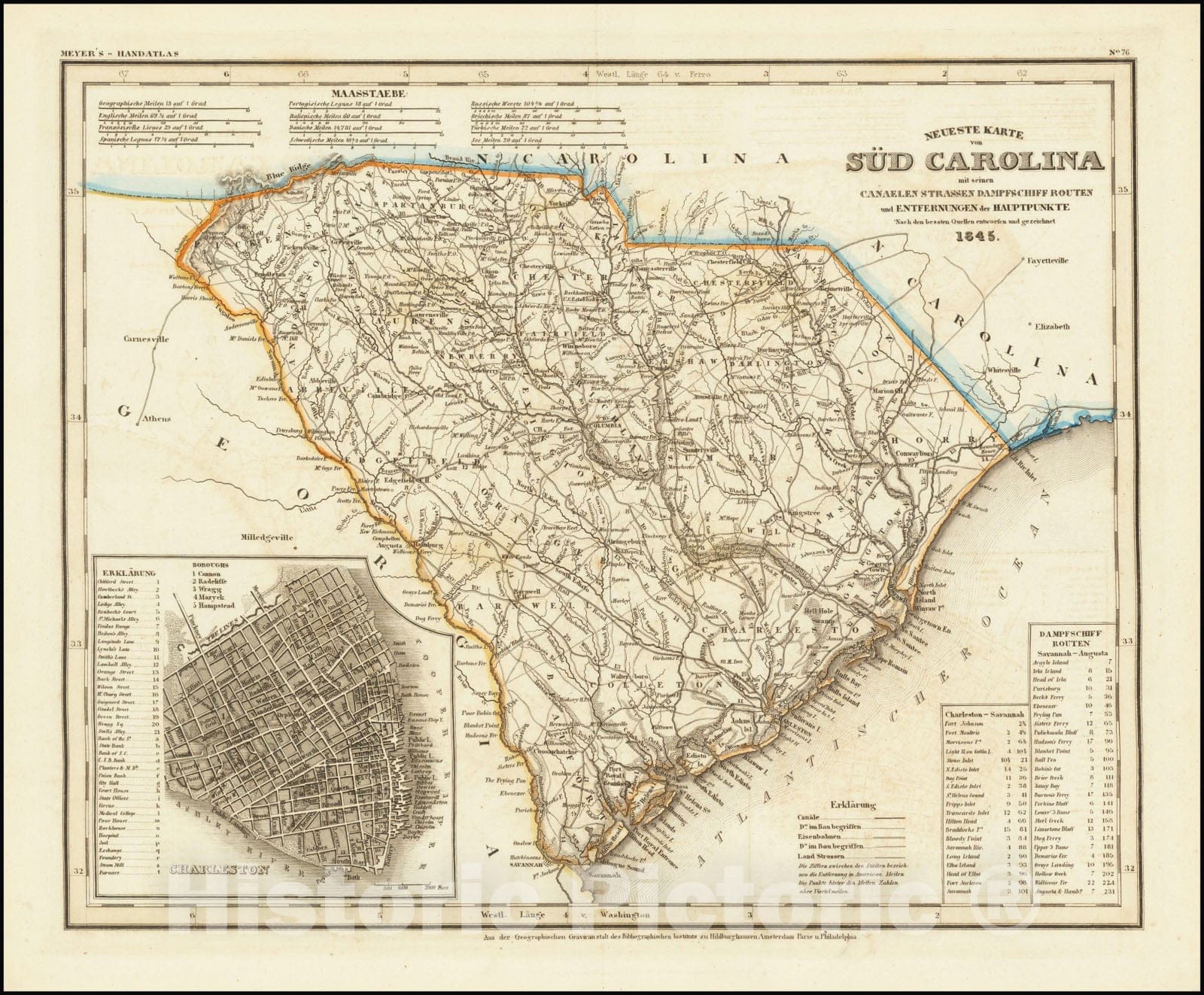 Historic Map : Neueste Karte von Sud Carolina, 1845, 1845, Vintage Wall Art
