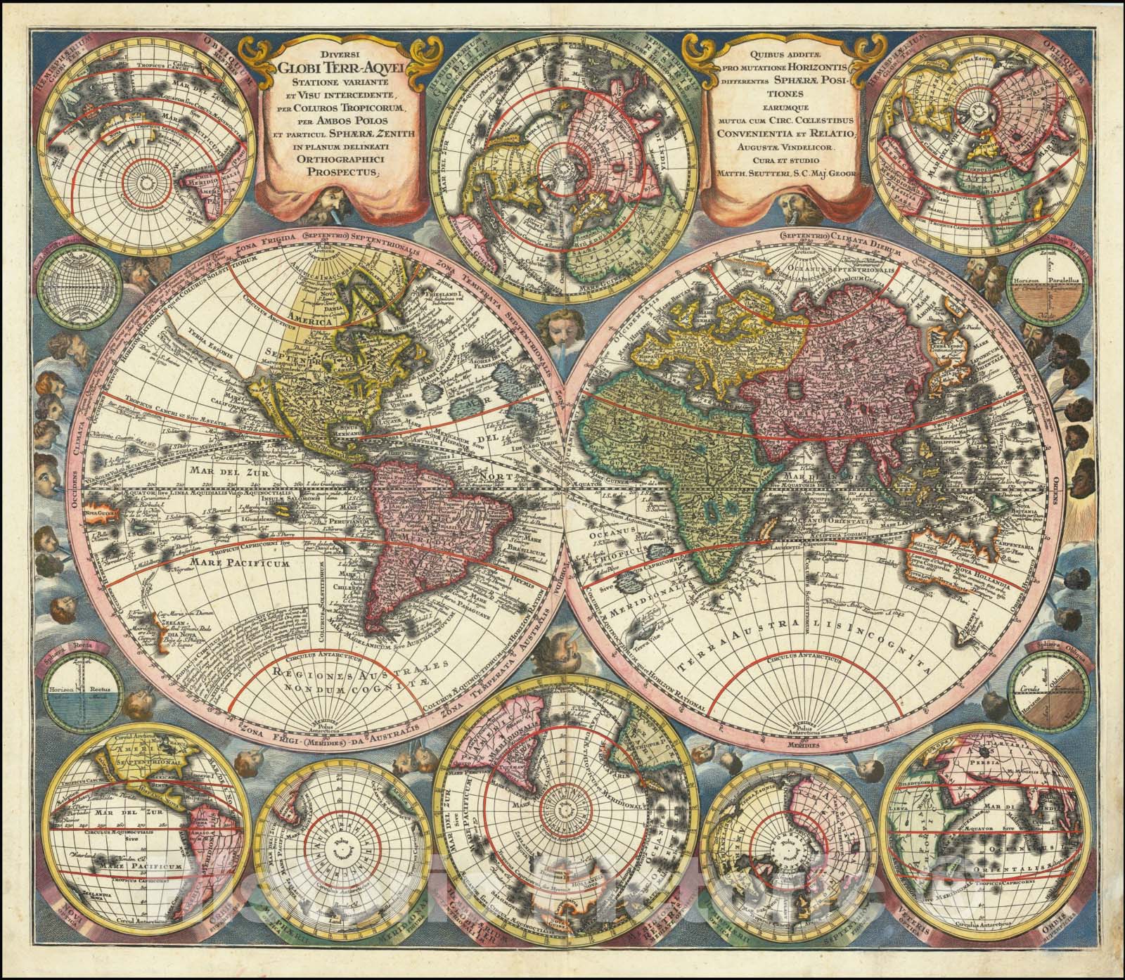 Historic Map : Diversi Globi Terr-Aquei Statione Variante Et Visu Intercedente Per Coluros Tropicorum,  1730, Vintage Wall Art
