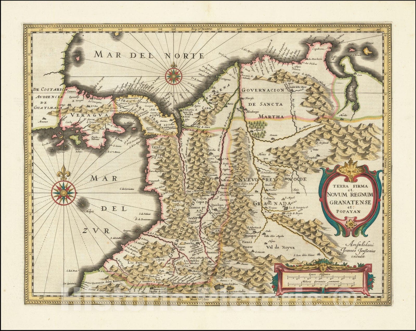 Historic Map : Terra Firma et Novum Regnum Granatense et Popayan, 1635, Vintage Wall Art