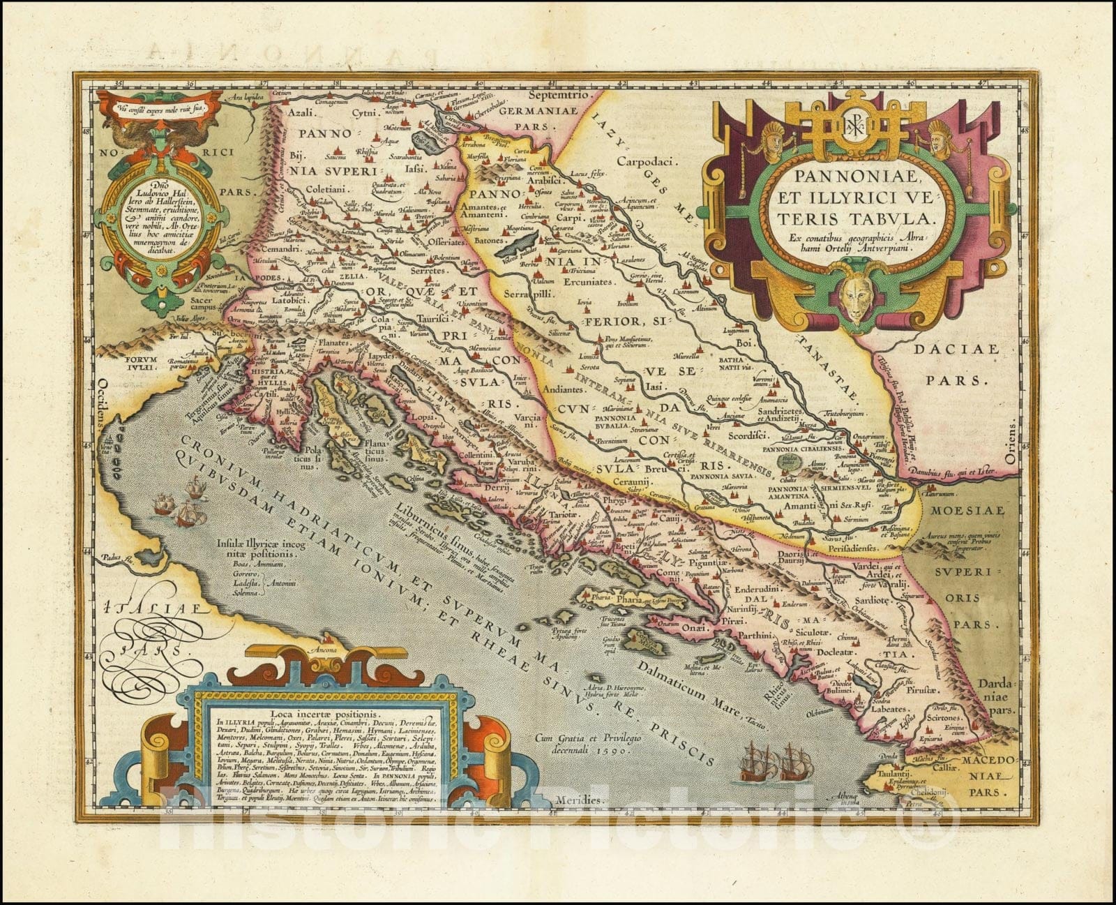 Historic Map : Pannoniae et Illyrici Veteris Tabula,  1595, Vintage Wall Art