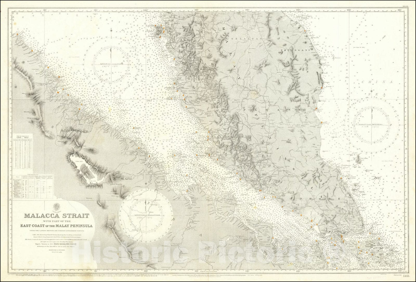 Historic Map : Malacca Strait with part of the East Coast of the Malay Peninsula, 1898, Vintage Wall Art