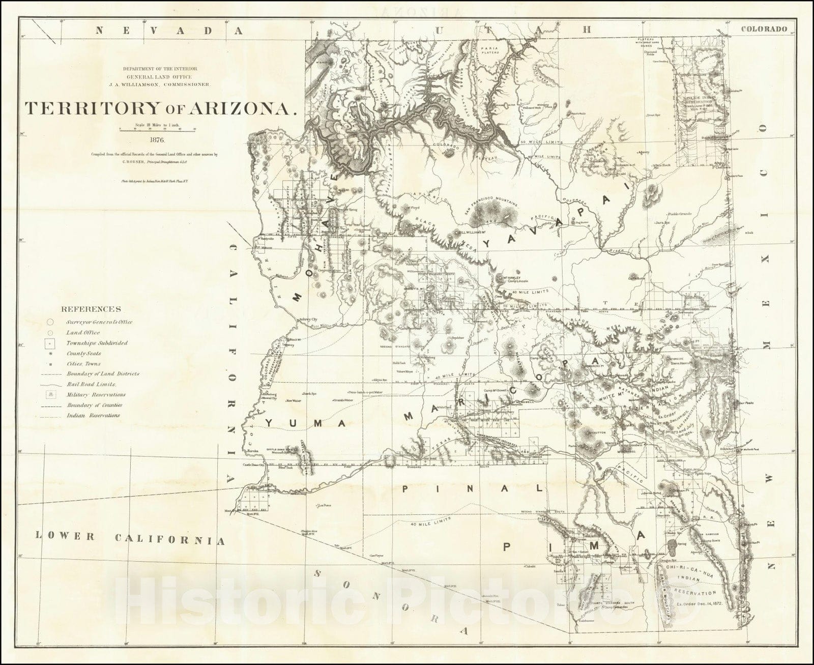 Historic Map : Territory of Arizona, 1876 v1, Vintage Wall Art