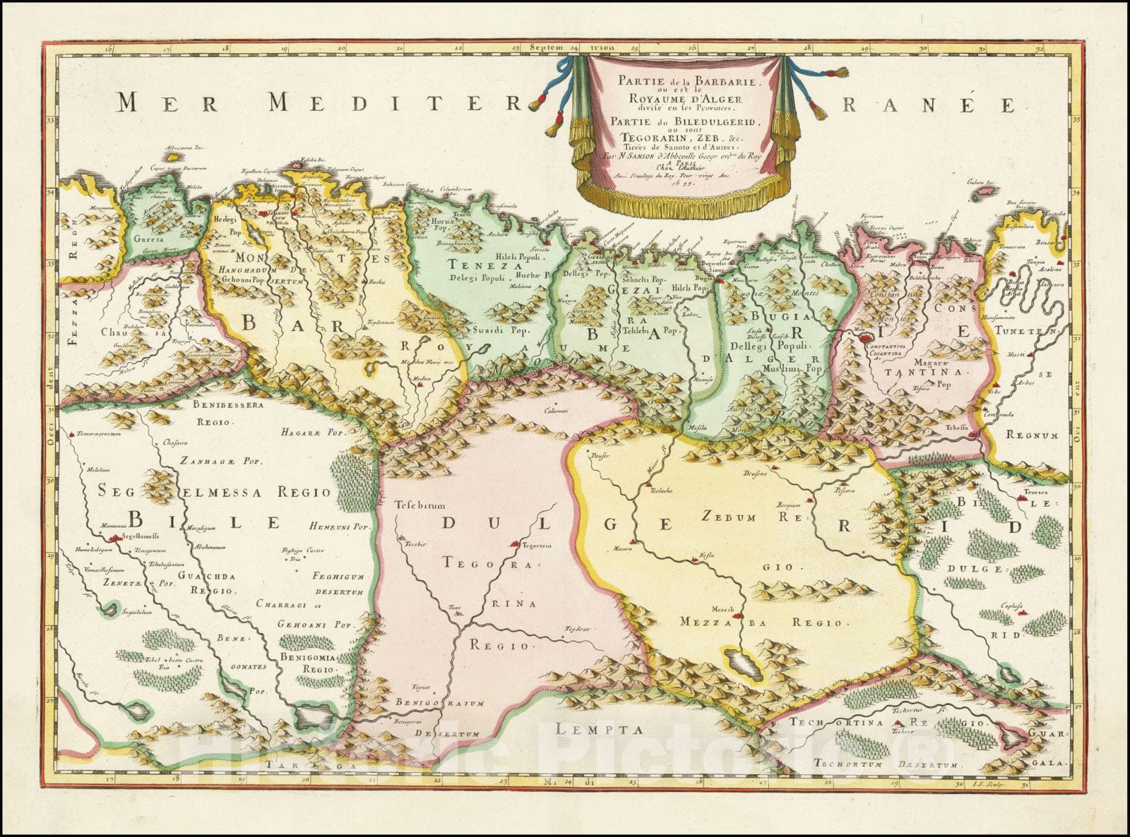 Historic Map : Partie de la Barbarie, ou est le Royaume d'Alger,1655, 1655, Vintage Wall Art