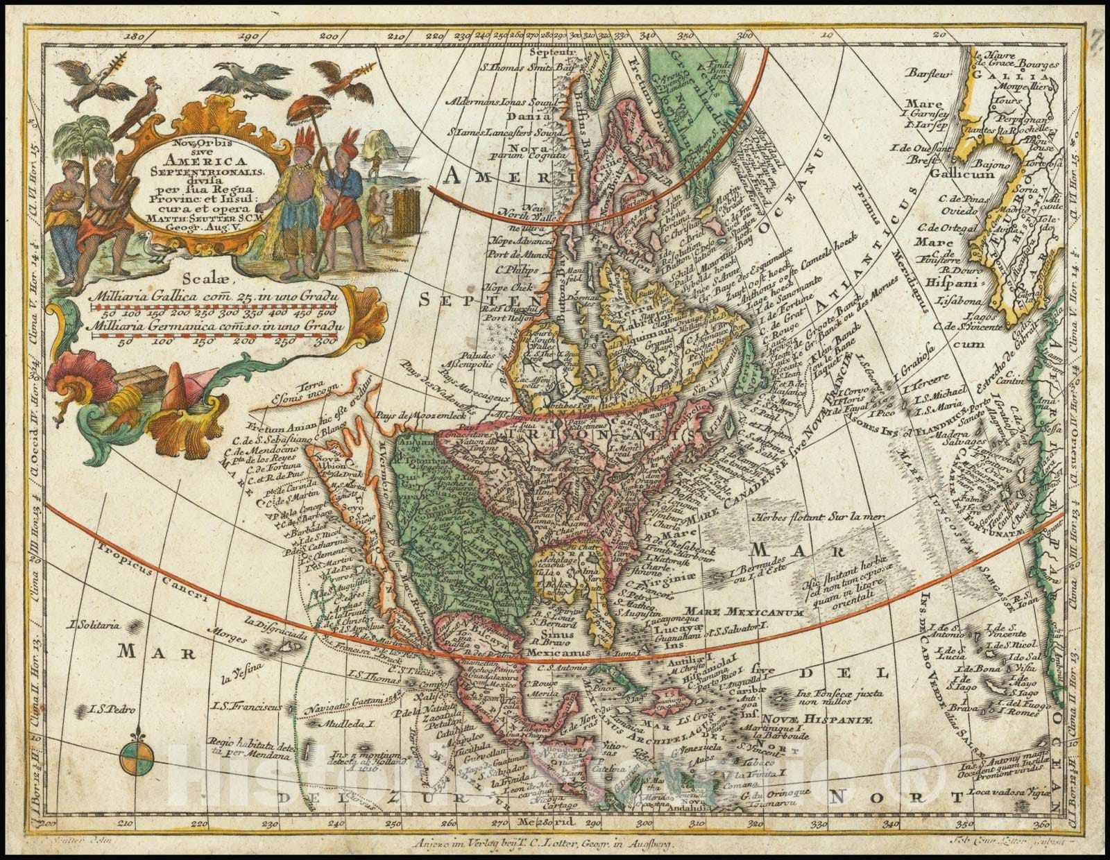 Historic Map : Nov. Orbis sive America Septentrionalis . . , 1740 v1, Vintage Wall Art