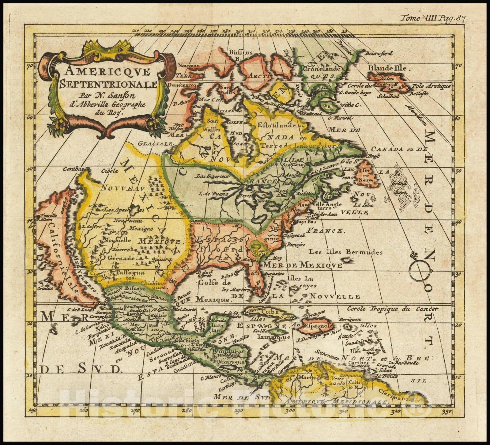 Historic Map : Americque Septentrionale Par N.Sanson d'Abbeville Geographe du Roy., 1683, Vintage Wall Art