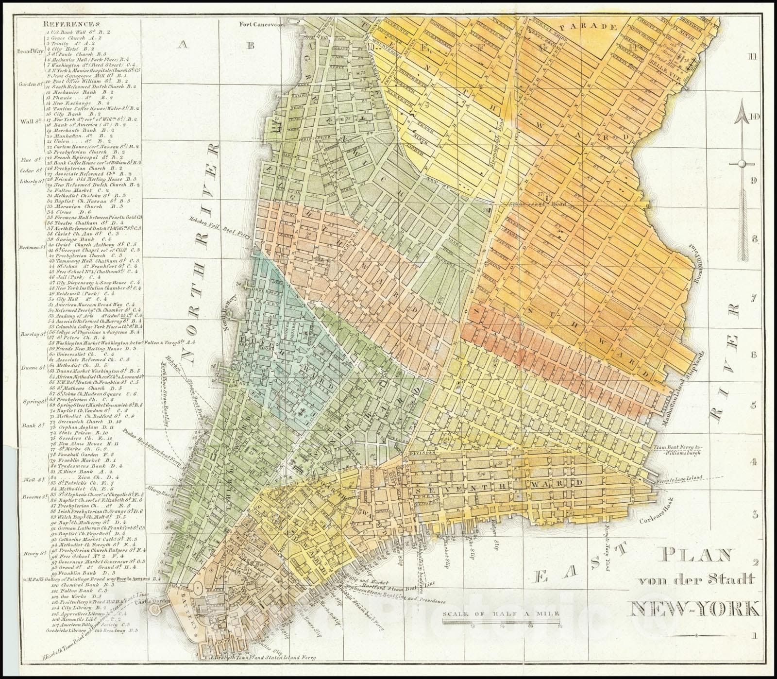 Historic Map : Plan von der Stadt New-York., 1828, Vintage Wall Art