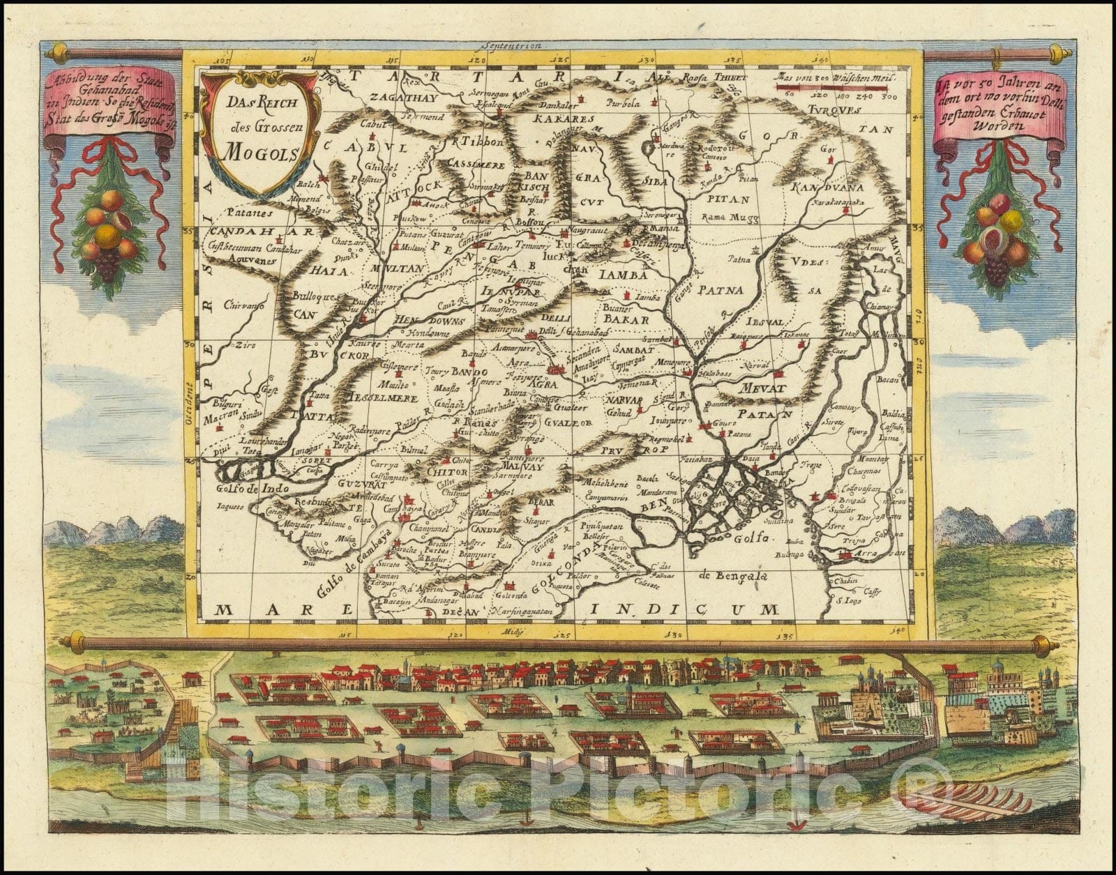 Historic Map : Das Reich Des GrossenMogols, 1686, Vintage Wall Art