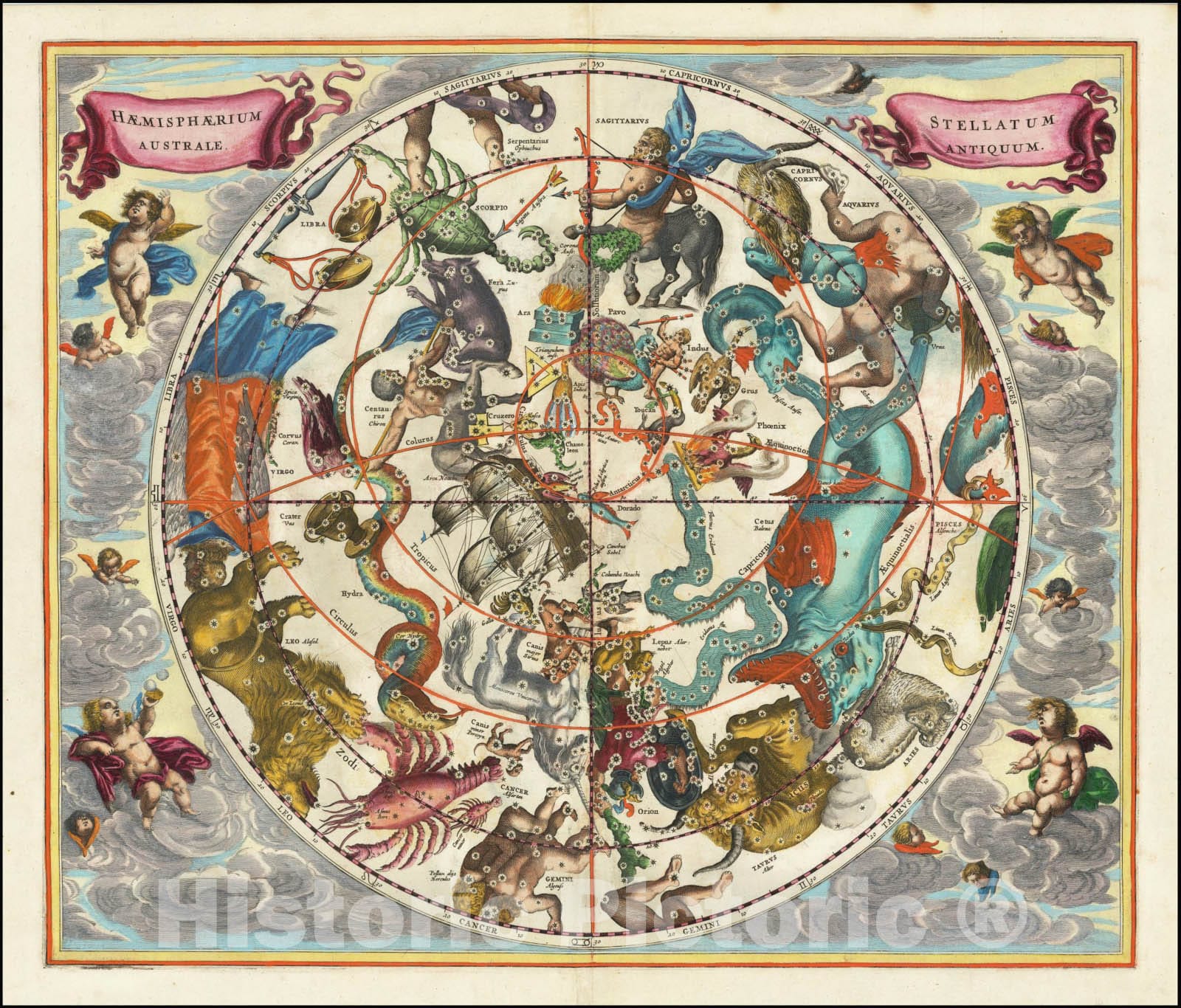Historic Map : Haemisphaerium Stellatum Australe Antiquum ,1660 (1661) v1, Vintage Wall Art