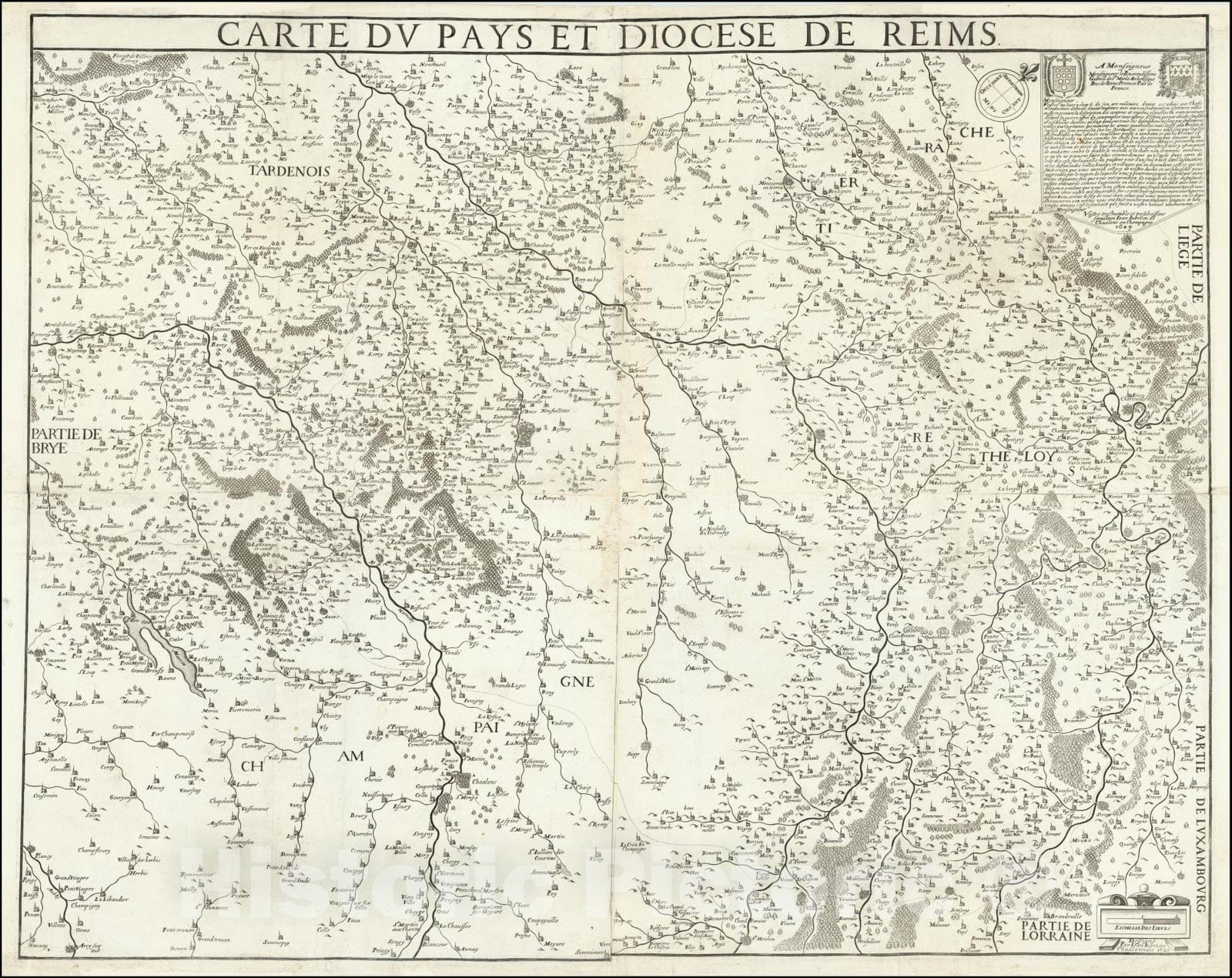 Historic Map : Carte du Pays et Diocese de Reims, 1623, Vintage Wall Art
