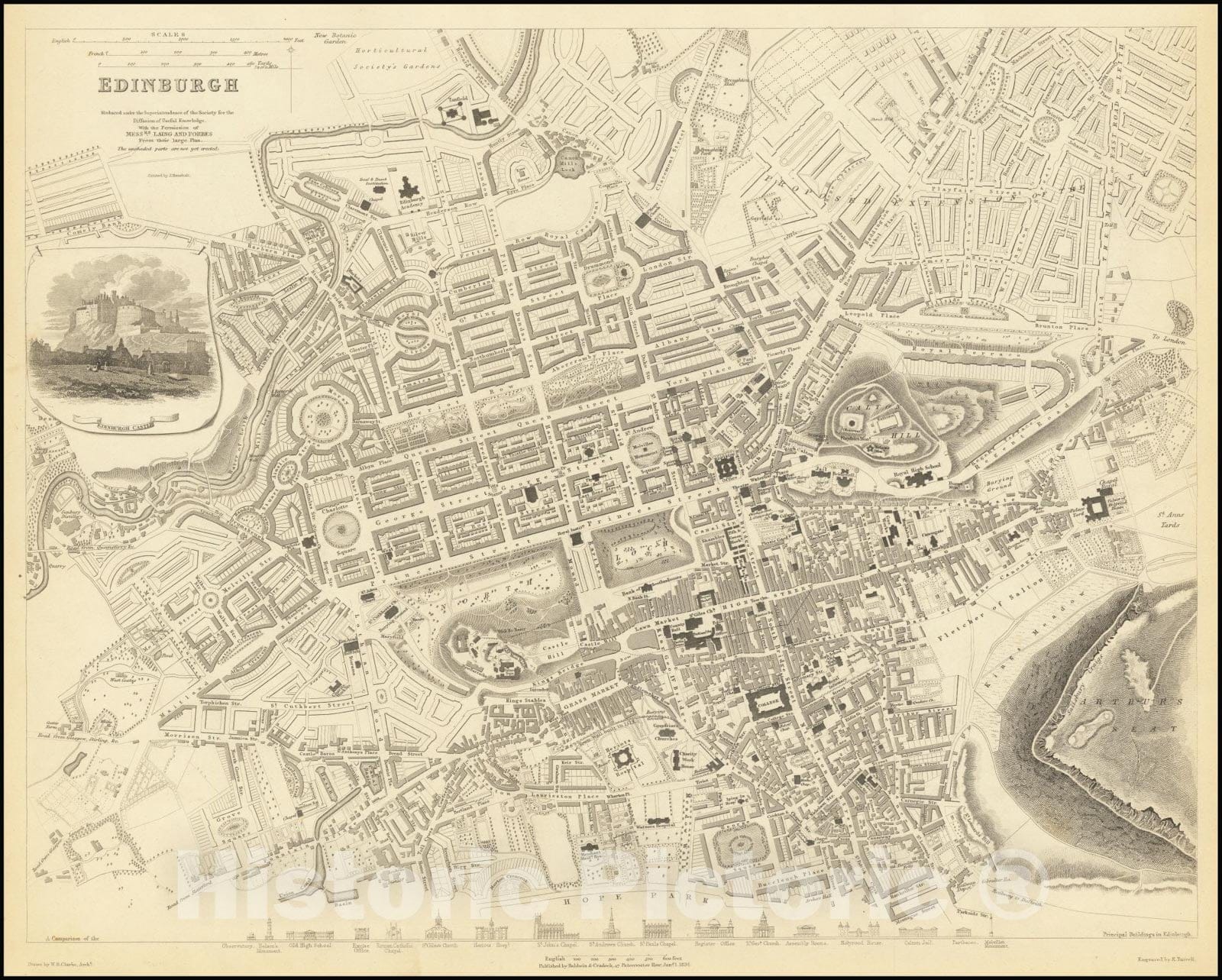 Historic Map : Edinburgh, 1834, Vintage Wall Art