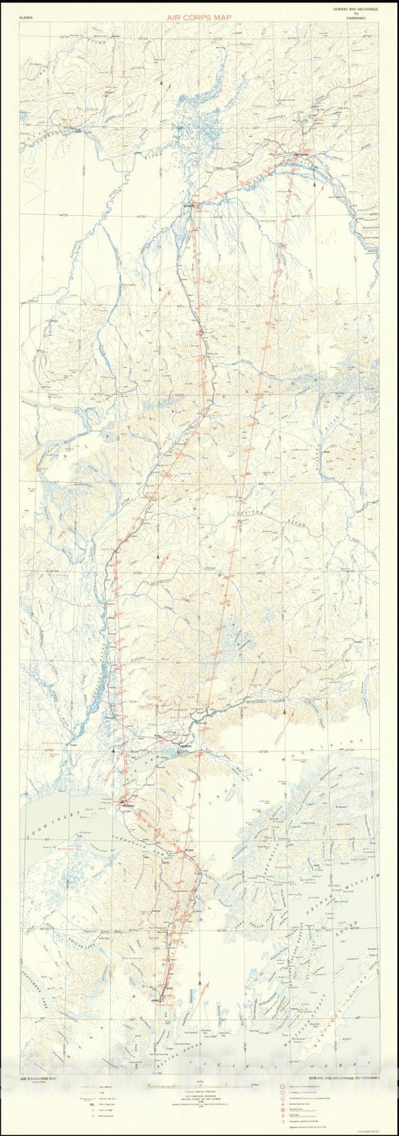 Historic Map : Air Corps Map -- Seward and Anchorage to Fairbanks, 1938, Vintage Wall Art