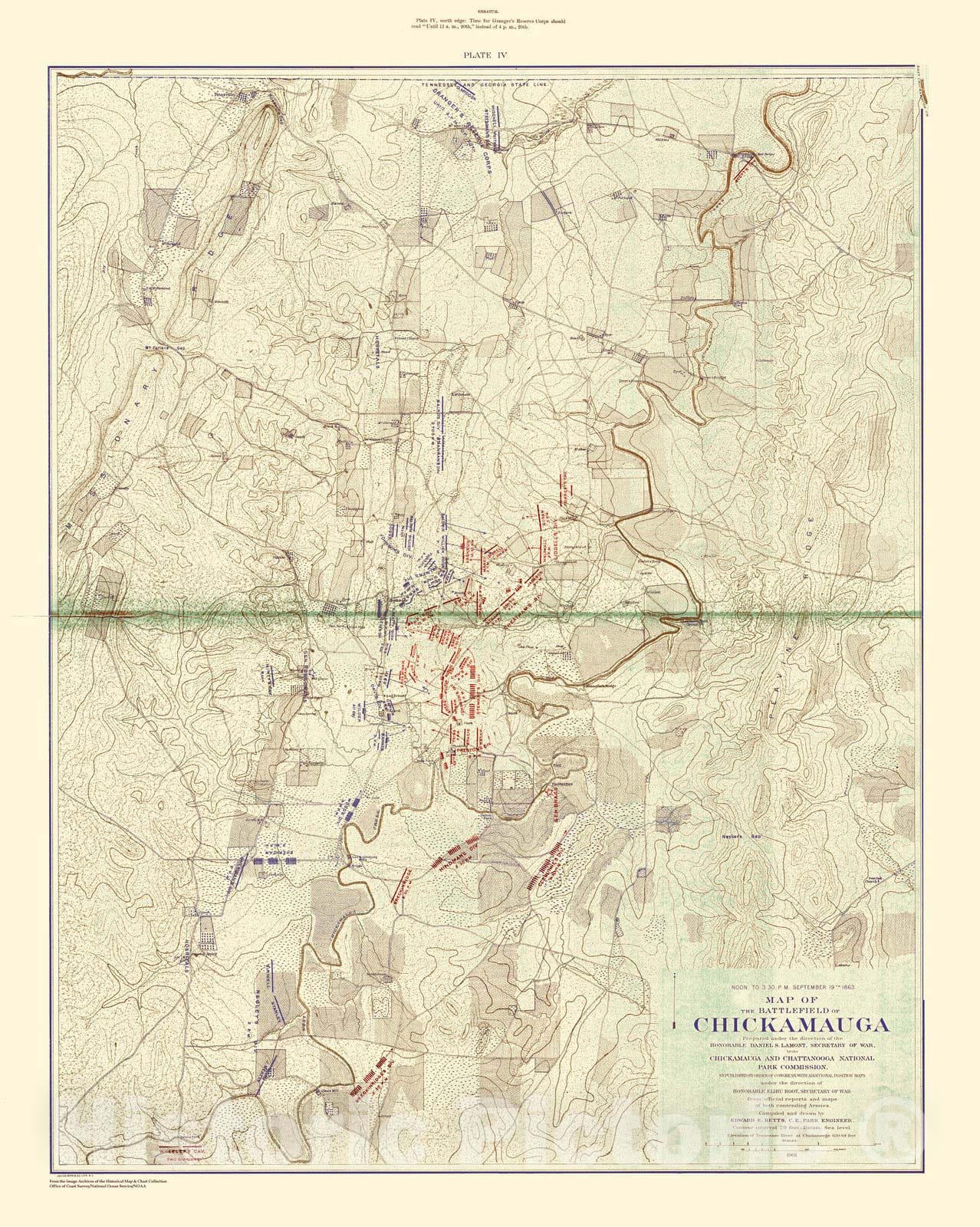 Historic Nautical Map - Chickamauga Battle, 1901 Ed, Noon To 3:30Pm, Sept 19, 1863, TN, 1901 Civil War Historic Nautical Map - Vintage Wall Art