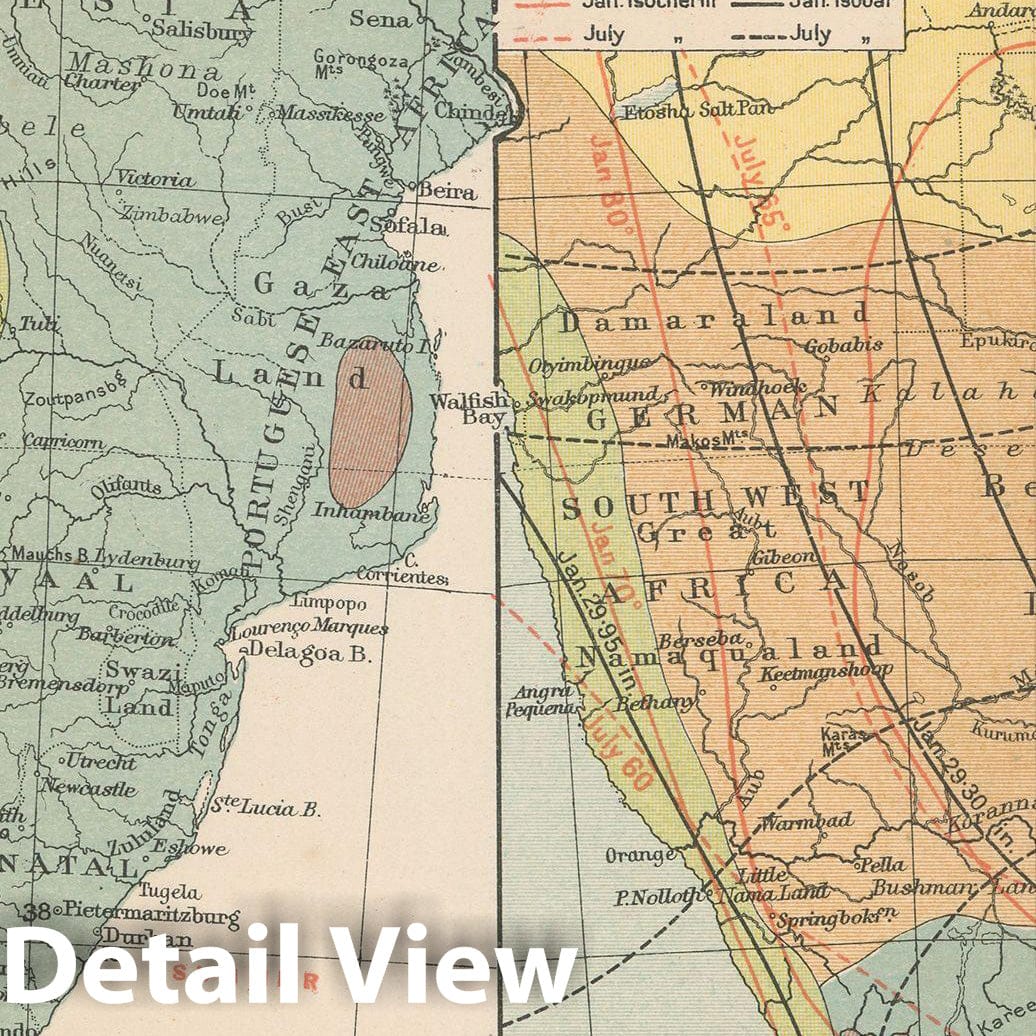 Historic Map : South Africa - Rainfall and Climate 1911 , Vintage Wall Art