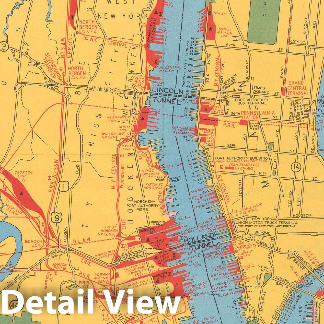 Historic Map : New York, New York Harbor Terminals 1956 , Nirenstein's National Preferred Real Estate Locations of Business Properties , Vintage Wall Art