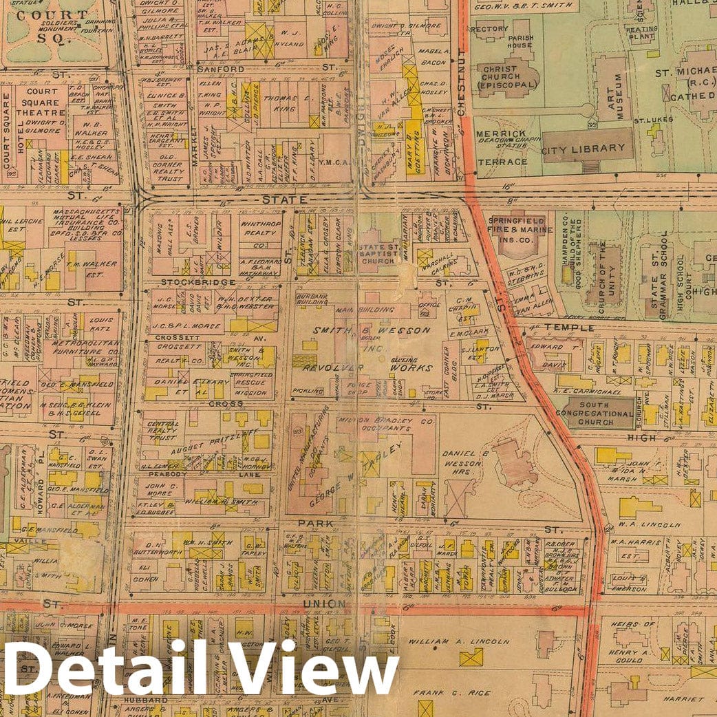 Historic Map : Atlas City of Springfield and The Town of Longmeadow 1910 Plate 001 , Vintage Wall Art
