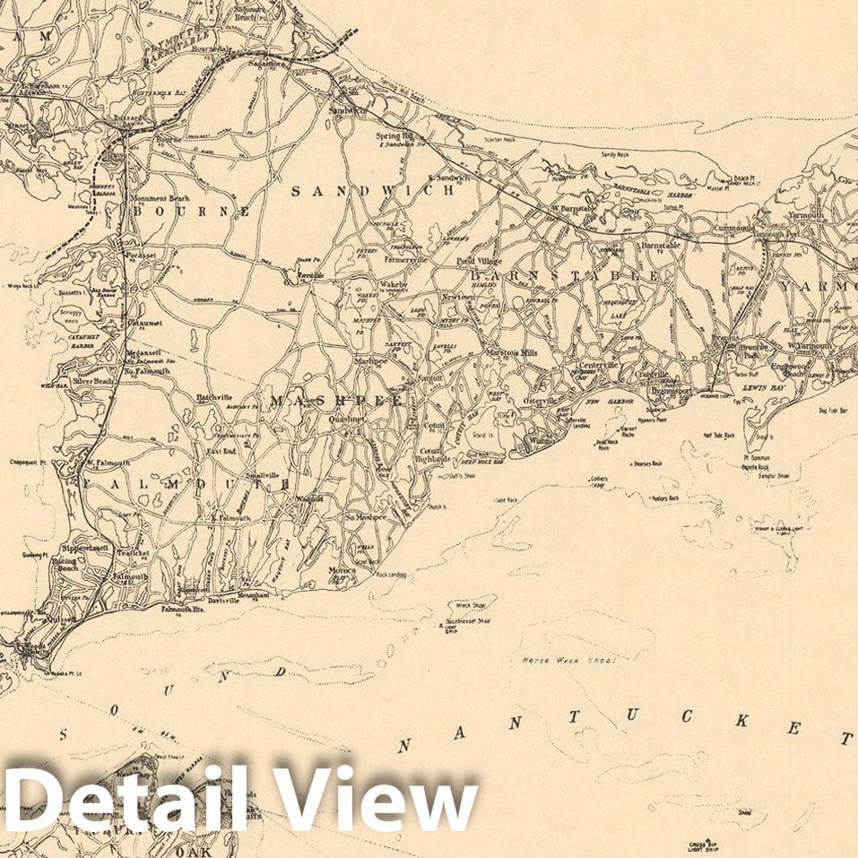 Historic Map : Cape Cod & Martha's Vineyard & Nantucket & Provincetown 1910 , Northeast U.S. State & City Maps , Vintage Wall Art
