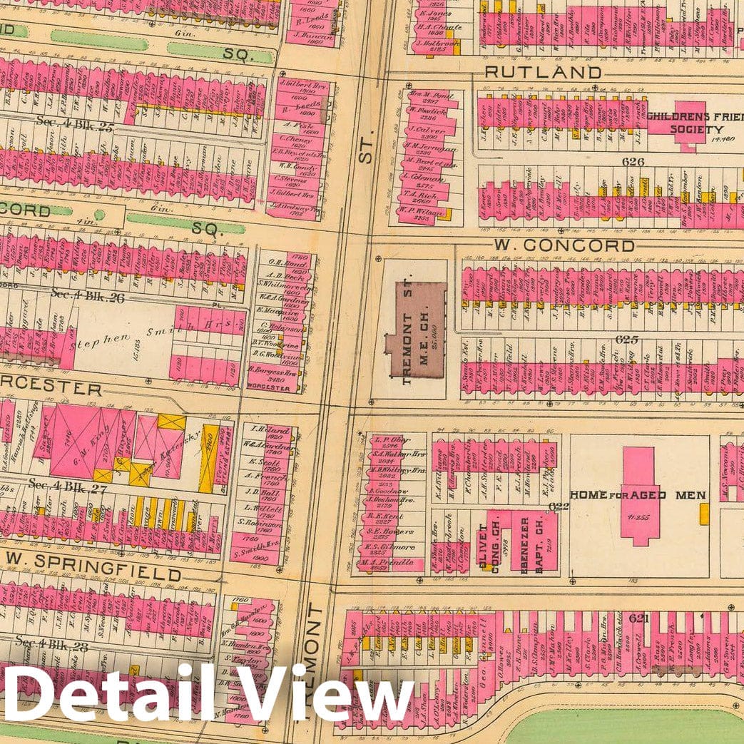 Historic Map : Atlas City of Boston, City Proper and Roxbury, Boston 1890 Plate 020 , Vintage Wall Art