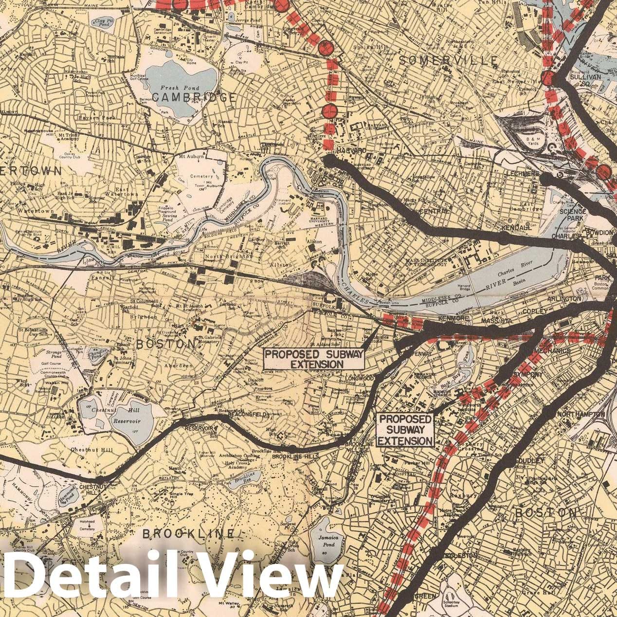 Historic Map : Greater Boston Transit Maps, MTA Master Plan of Rapid Transit Extensions 1963 Railroad Catography , Vintage Wall Art
