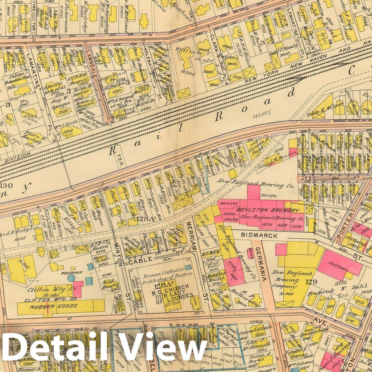 Historic Map : Atlas City of Boston, West Roxbury, Jamaica Plain 1914 Plate 002 , Vintage Wall Art
