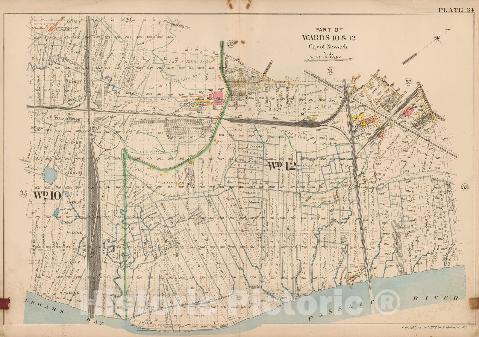 Historic Map : Atlas City of Newark, Newark 1901 Plate 034 , Vintage Wall Art