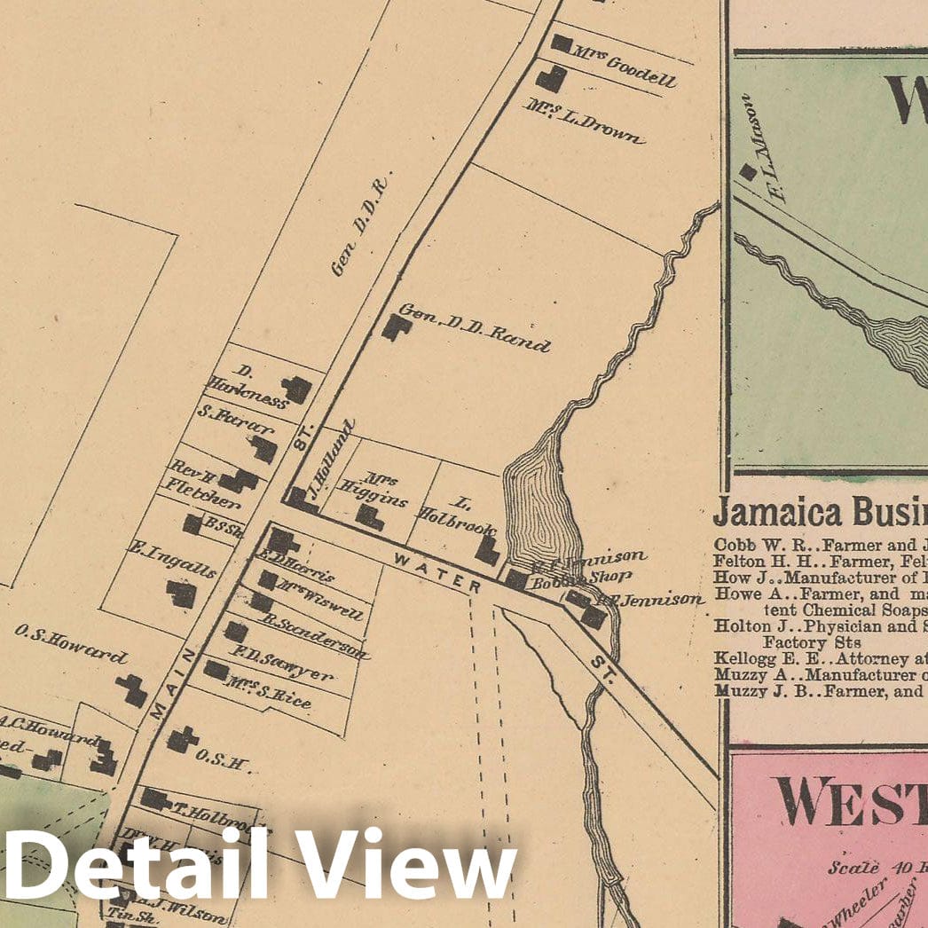 Historic Map : Atlas of Windham County, VT, Jamaica & Townshend 1869 , Vintage Wall Art