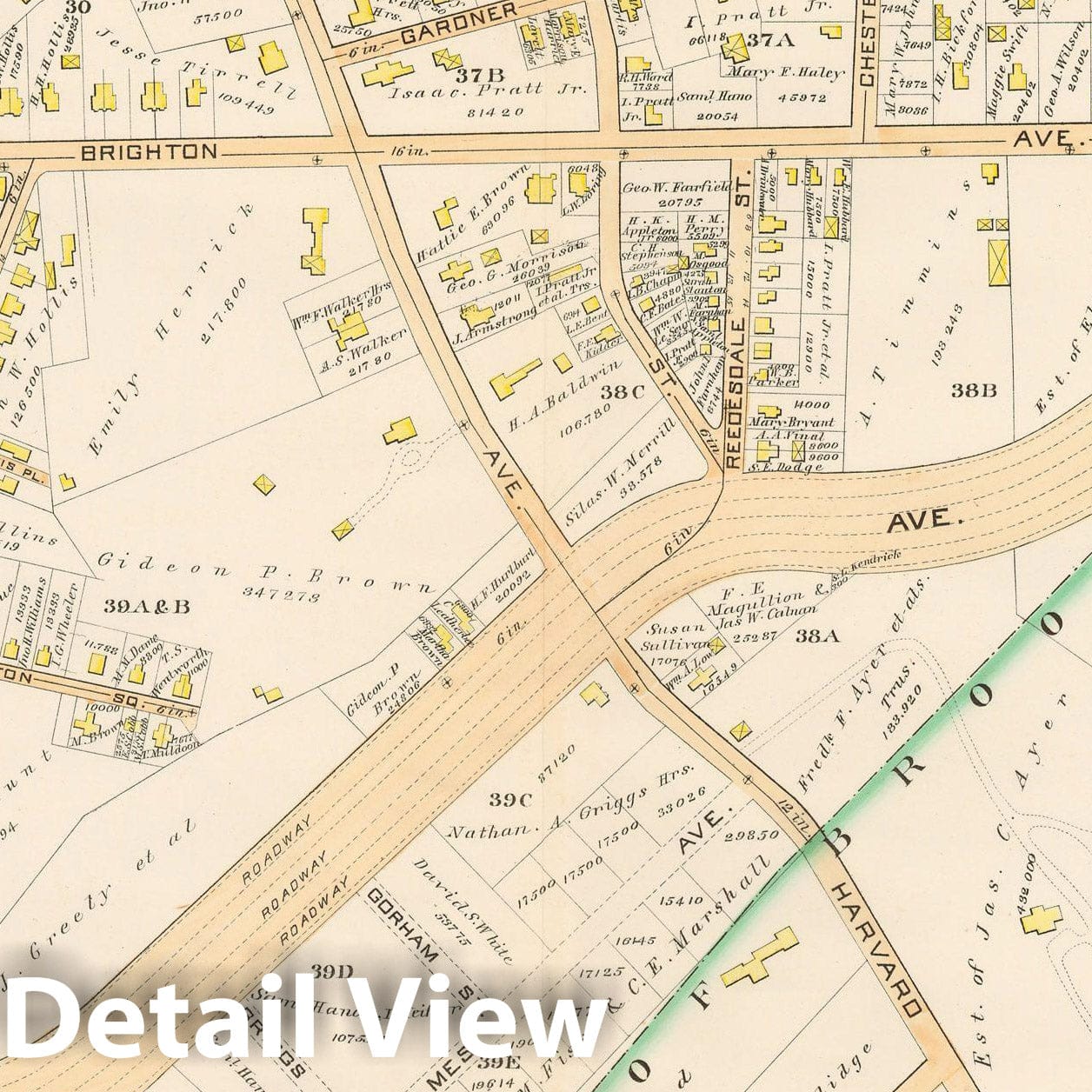 Historic Map : Atlas Town of Brookline, Brighton & Brookline 1888 Plate S , Vintage Wall Art