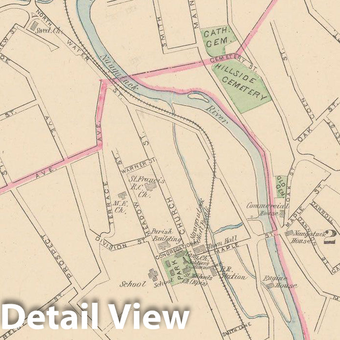 Historic Map : Naugatuck 1893 , Town and City Atlas State of Connecticut , Vintage Wall Art