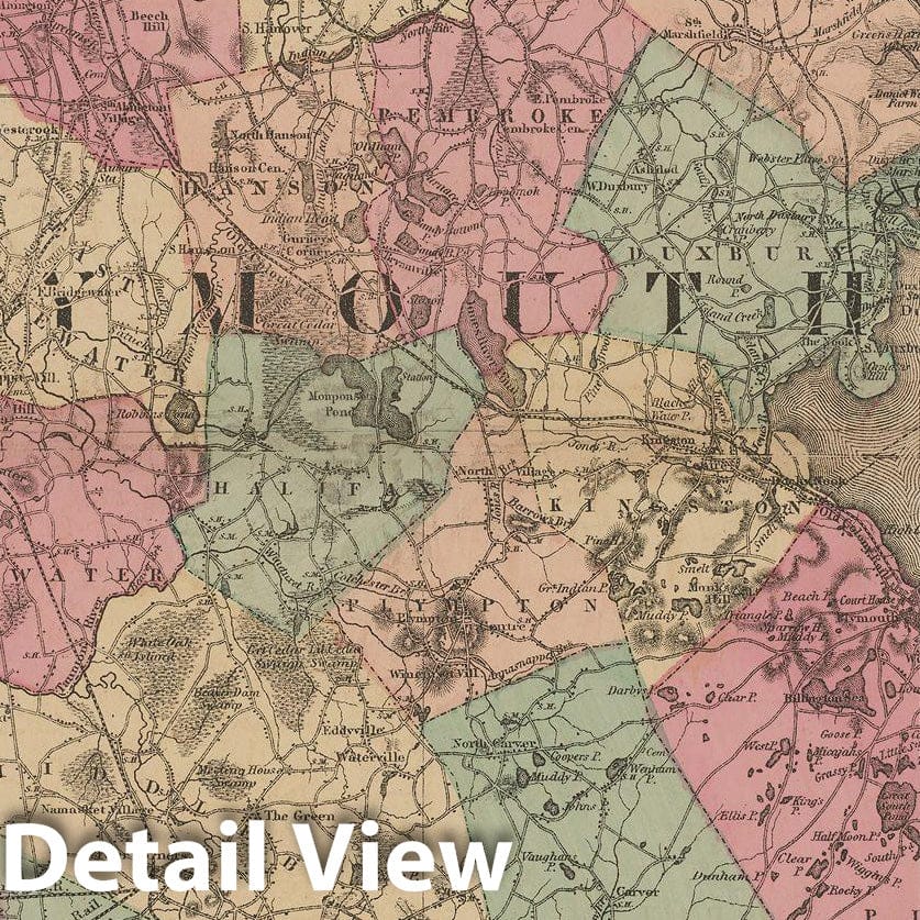 Historic Map : Official Topographical Atlas of Massachusetts, Plymouth 1871 , Vintage Wall Art
