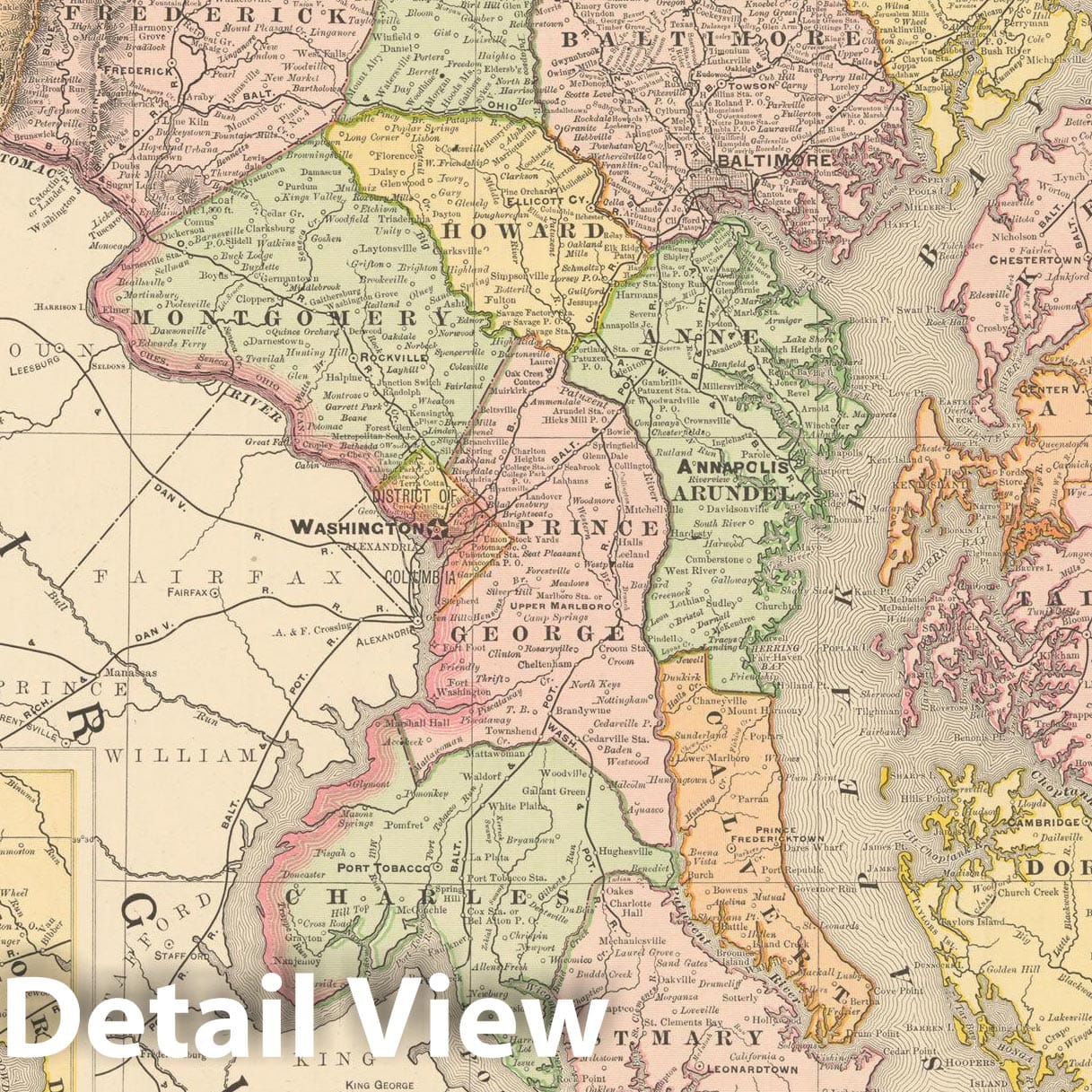 Historic Map : United States Maps, Delaware & Maryland 1894 , Vintage Wall Art