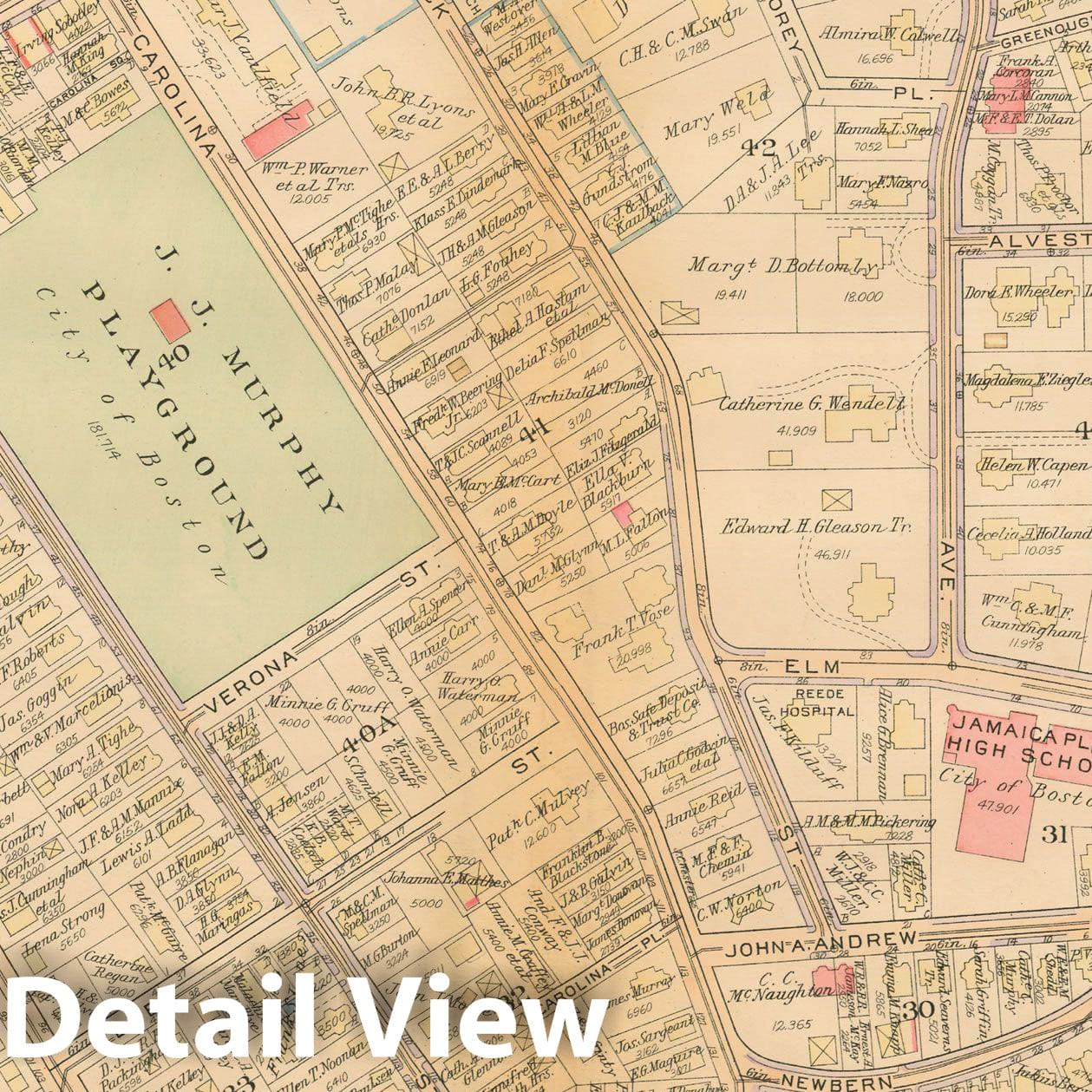 Historic Map : Atlas City of Boston, West Roxbury, Jamaica Plain 1924 Plate 007 , Vintage Wall Art