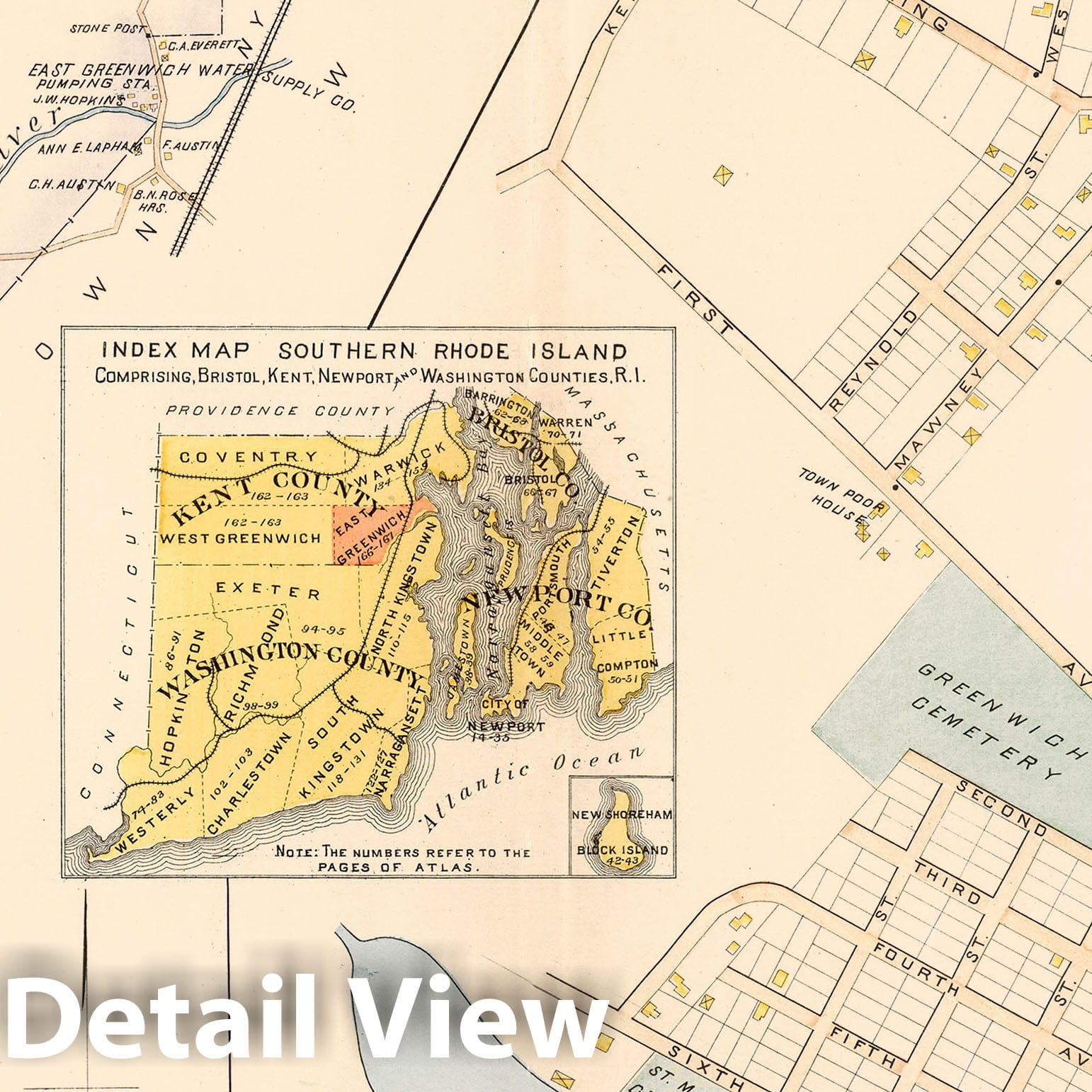 Historic Map : Atlas of Southern Rhode Island, East Greenwich 1895 , Vintage Wall Art