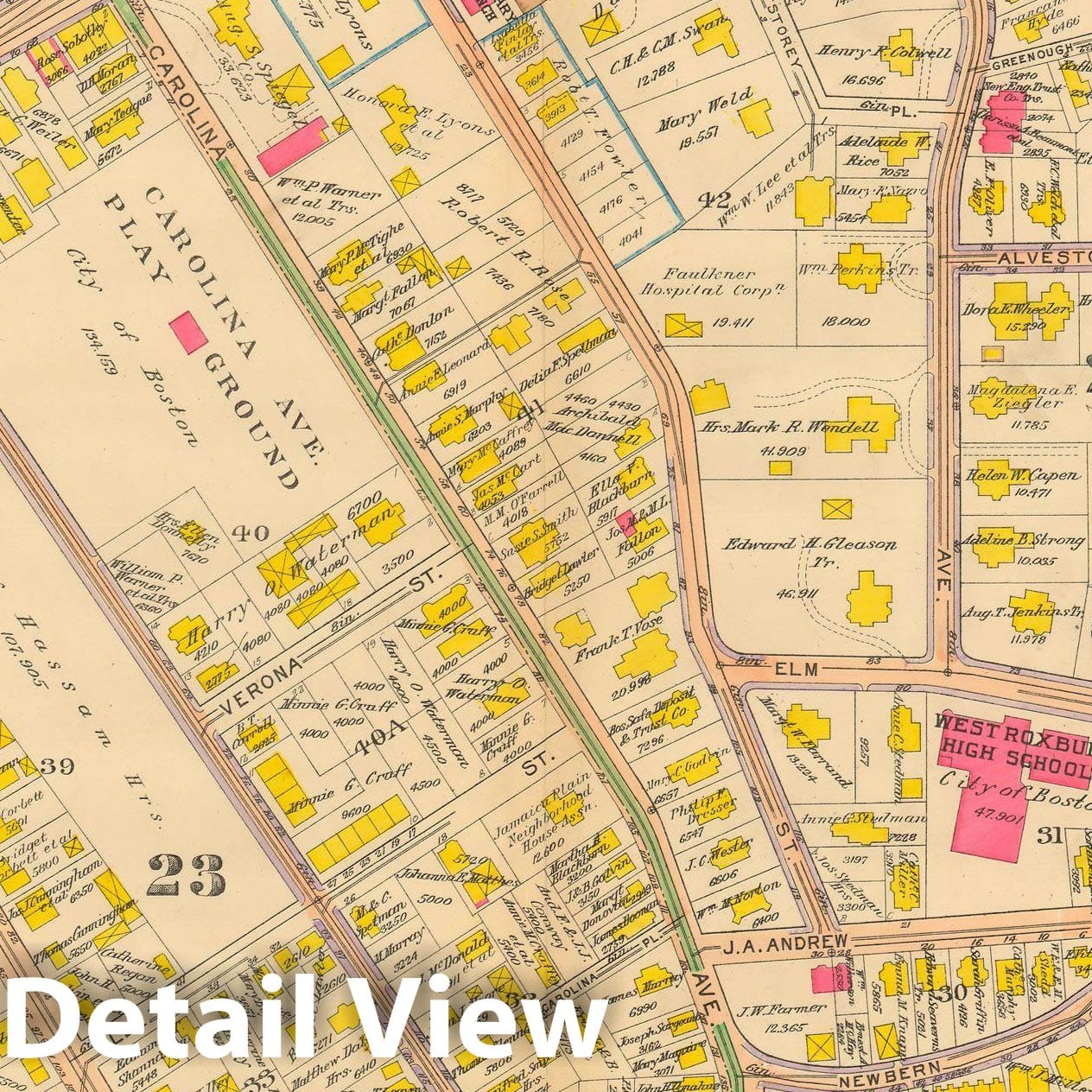 Historic Map : Atlas City of Boston, West Roxbury, Jamaica Plain 1914 Plate 007 , Vintage Wall Art
