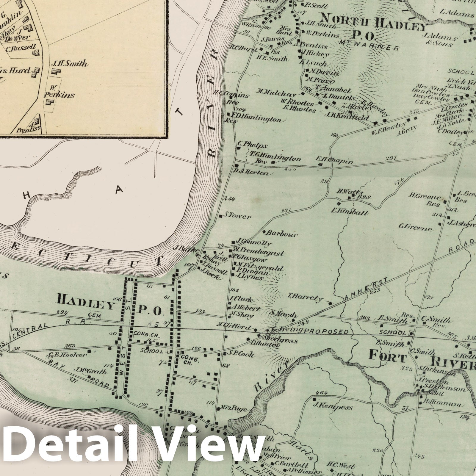 Historic Map : Atlas of Hampshire County Massachusetts, Hadley 1873 , v2, Vintage Wall Art