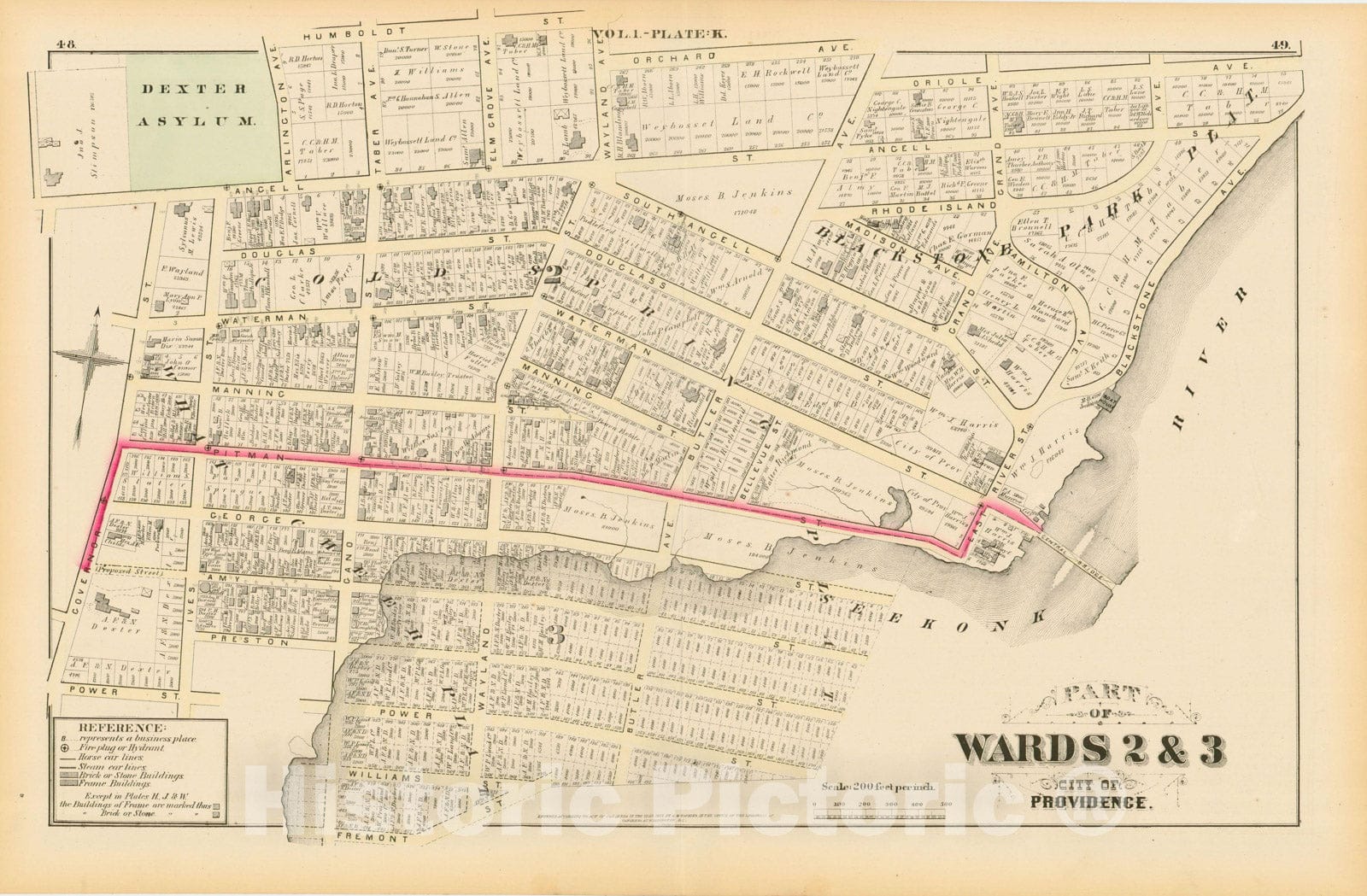 Historic Map : City Atlas of Providence Rhode Island by Wards, Volume I, Providence 1875 Plate K , Vintage Wall Art