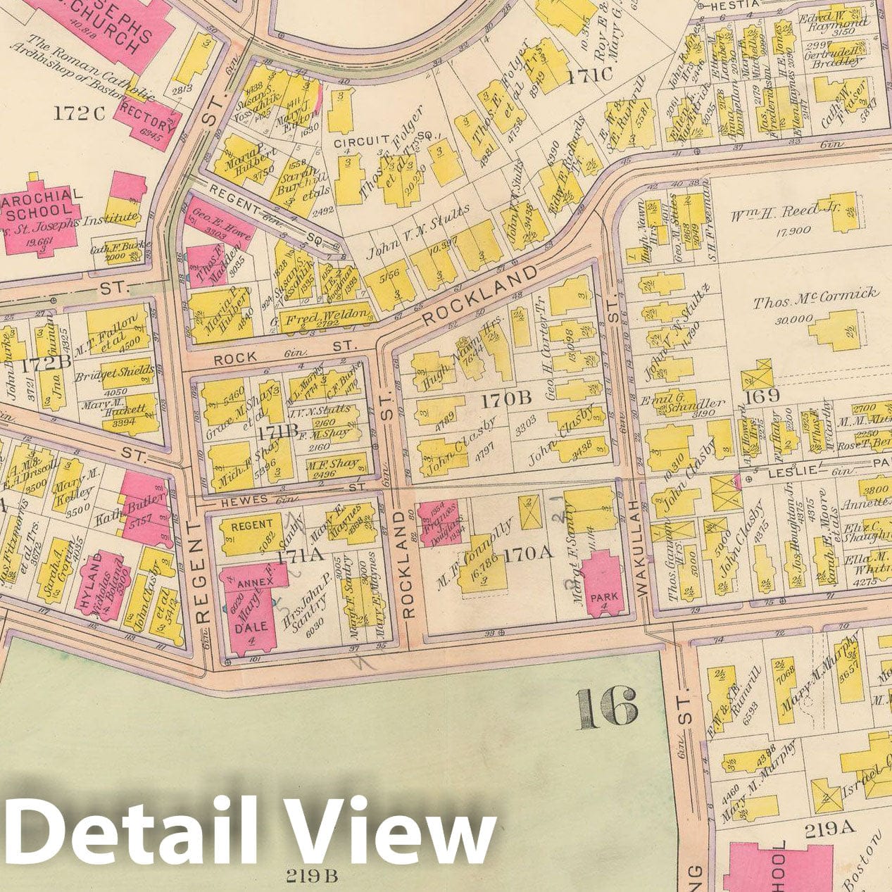 Historic Map : Atlas City of Boston, Roxbury, Roxbury 1915 Plate 033 , Vintage Wall Art