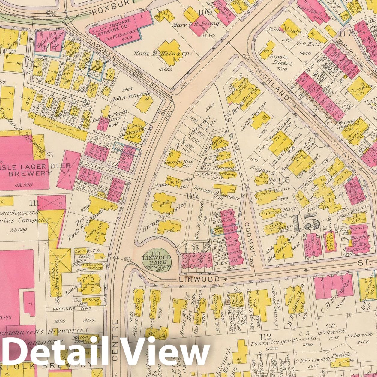 Historic Map : Atlas City of Boston, Roxbury, Roxbury 1915 Plate 023 , Vintage Wall Art
