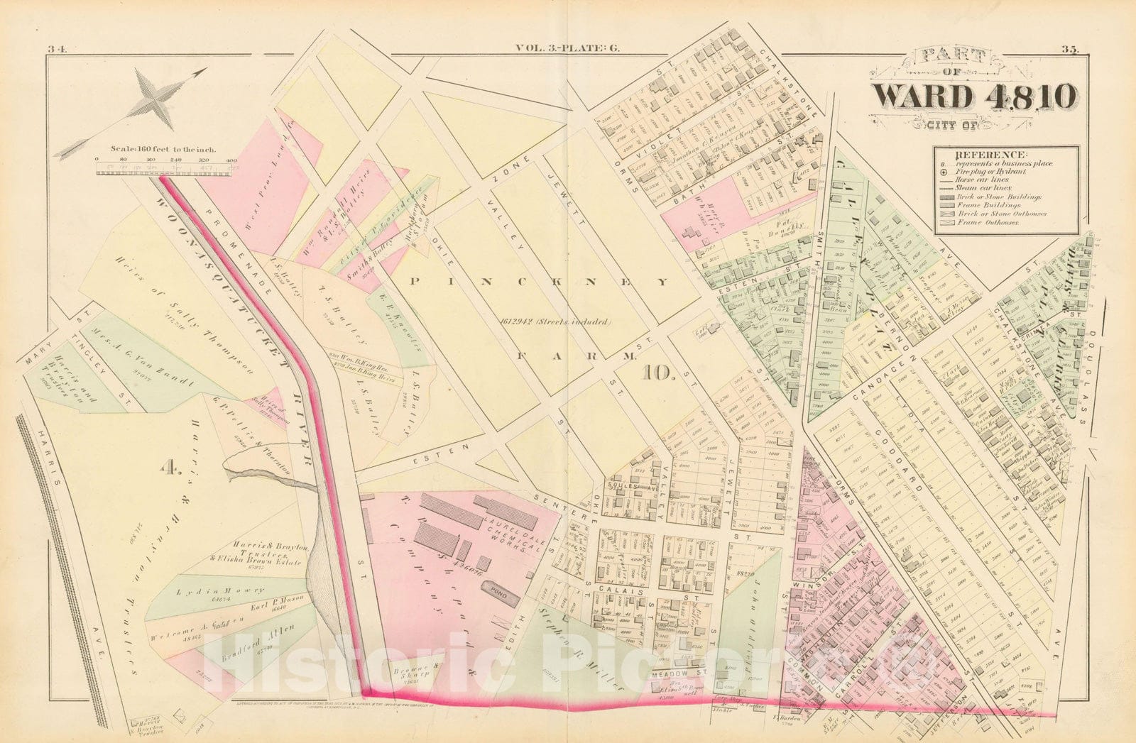 Historic Map : City Atlas of Providence Rhode Island by Wards, Volume III, Providence 1875 Plate G , Vintage Wall Art