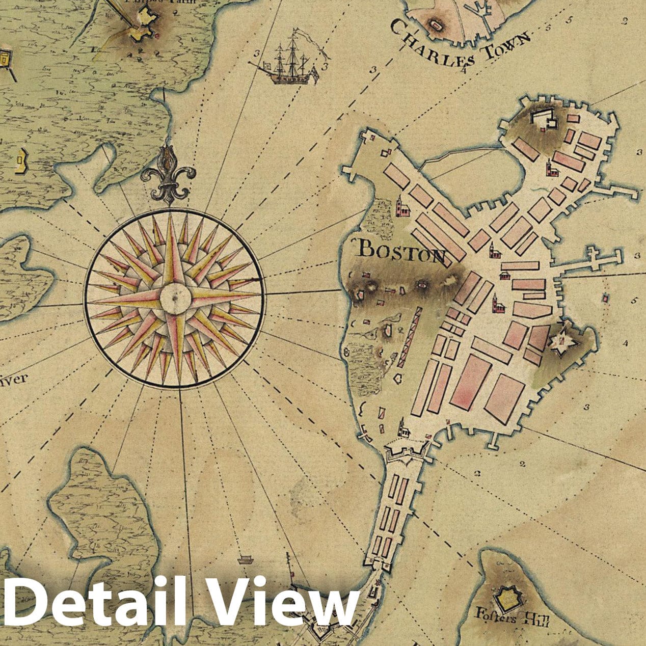 Historic Map : Revolutionary War Maps of Boston and Massachusetts 1775 , v3, Vintage Wall Art