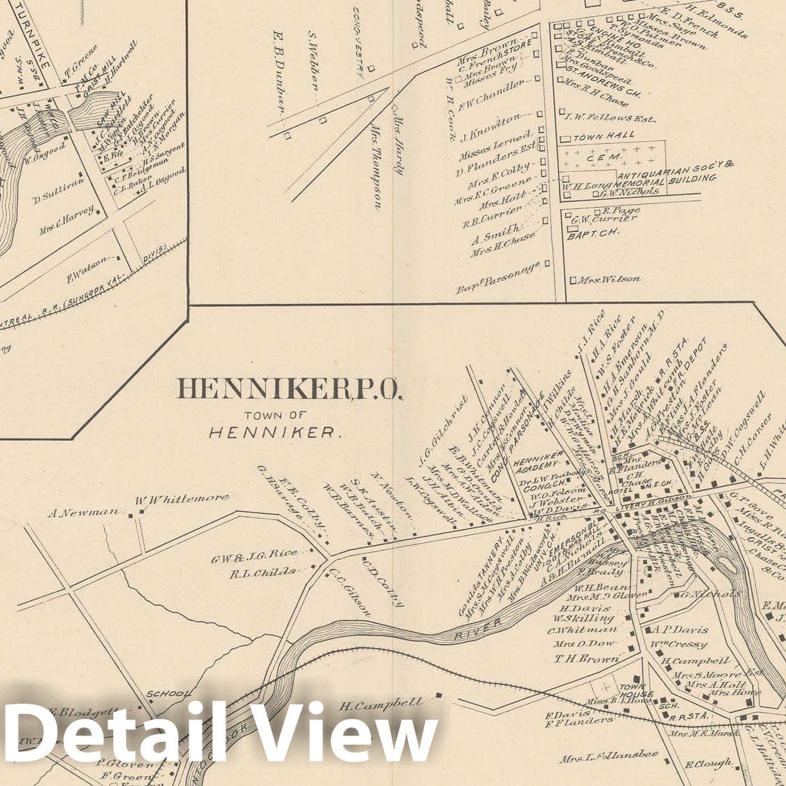 Historic Map : Danbury & Henniker & Hopkinton & Pembroke 1892 , Town and City Atlas State of New Hampshire , Vintage Wall Art