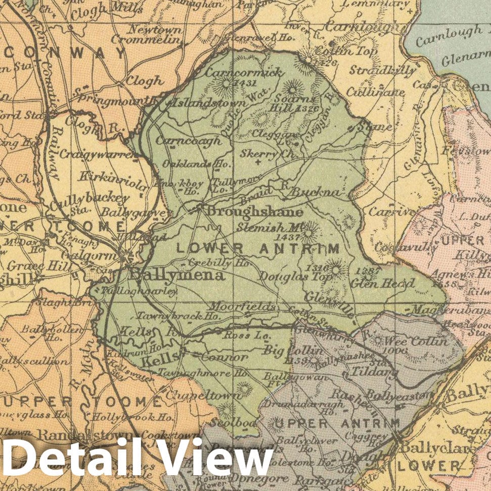 Historic Map : Irish County Maps, Antrim 1900 , Vintage Wall Art