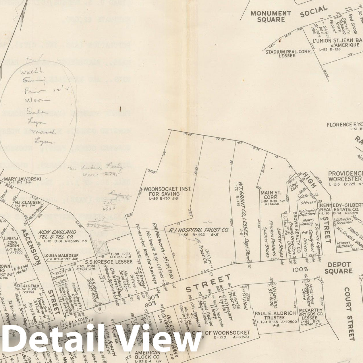 Historic Map : New England States Ed., Woonsocket 1946 , Nirenstein's National Preferred Real Estate Locations of Business Properties , Vintage Wall Art