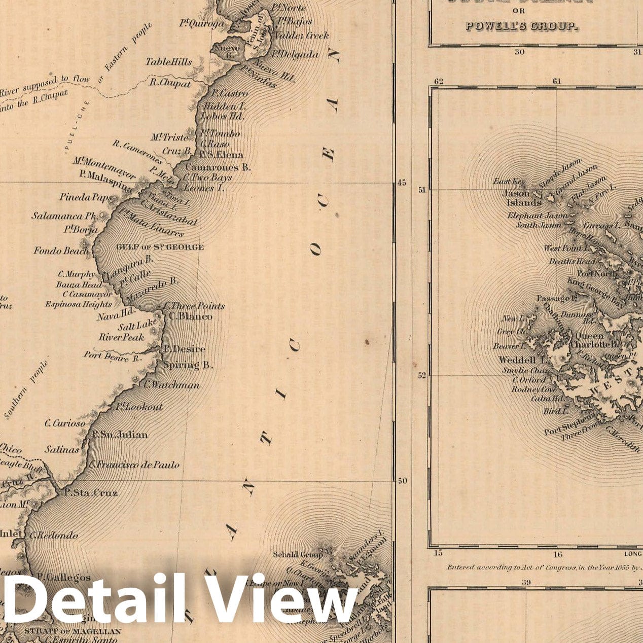 Historic Map : General Atlas (Of The World), Patagonia 1857 , Vintage Wall Art