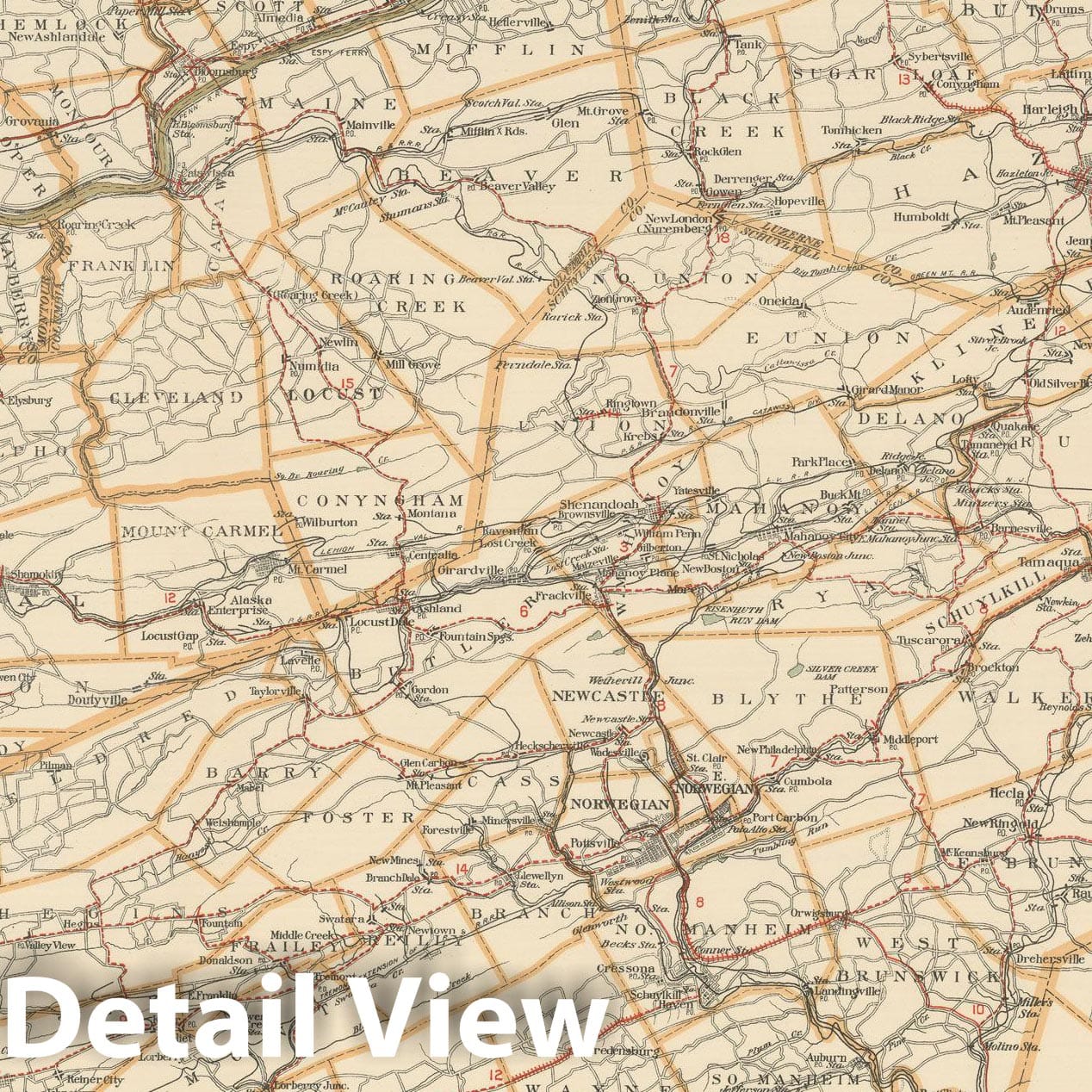 Historic Map : PA - Pottsville Section - 1900 , Northeast U.S. State & City Maps , Vintage Wall Art
