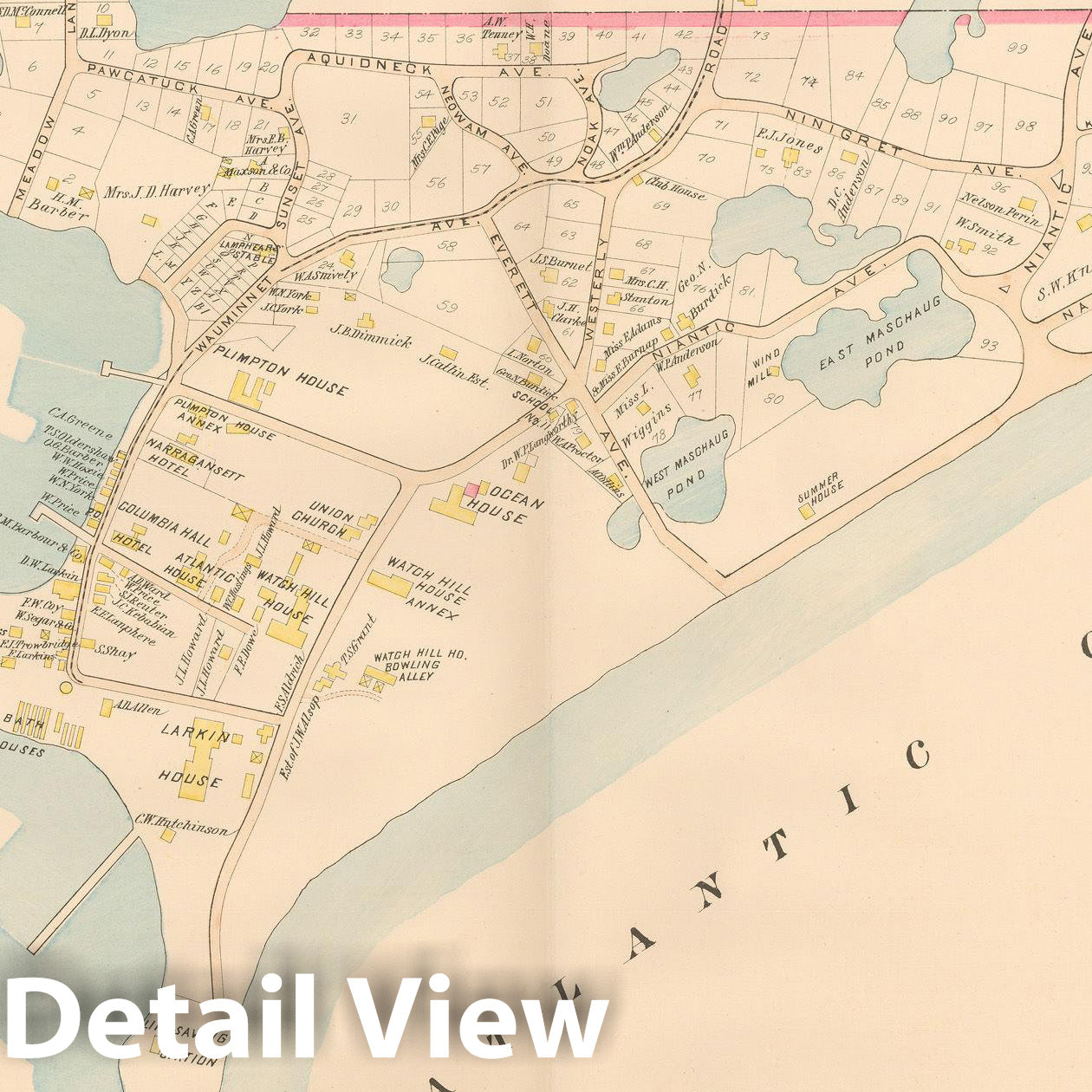 Historic Map : Atlas of Southern Rhode Island, Westerly 1895 , v2, Vintage Wall Art