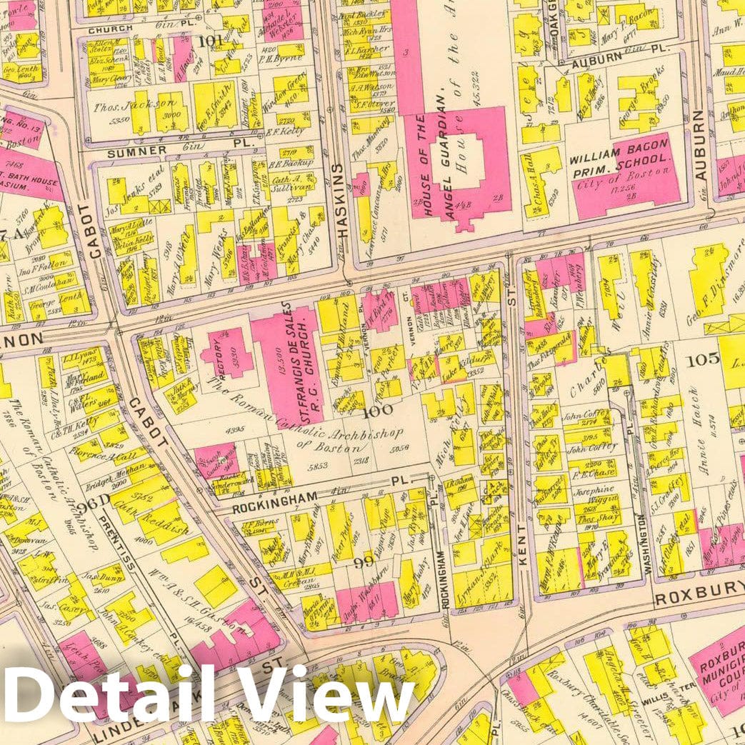 Historic Map : Atlas City of Boston, Roxbury, Roxbury 1906 Plate 005 , Vintage Wall Art