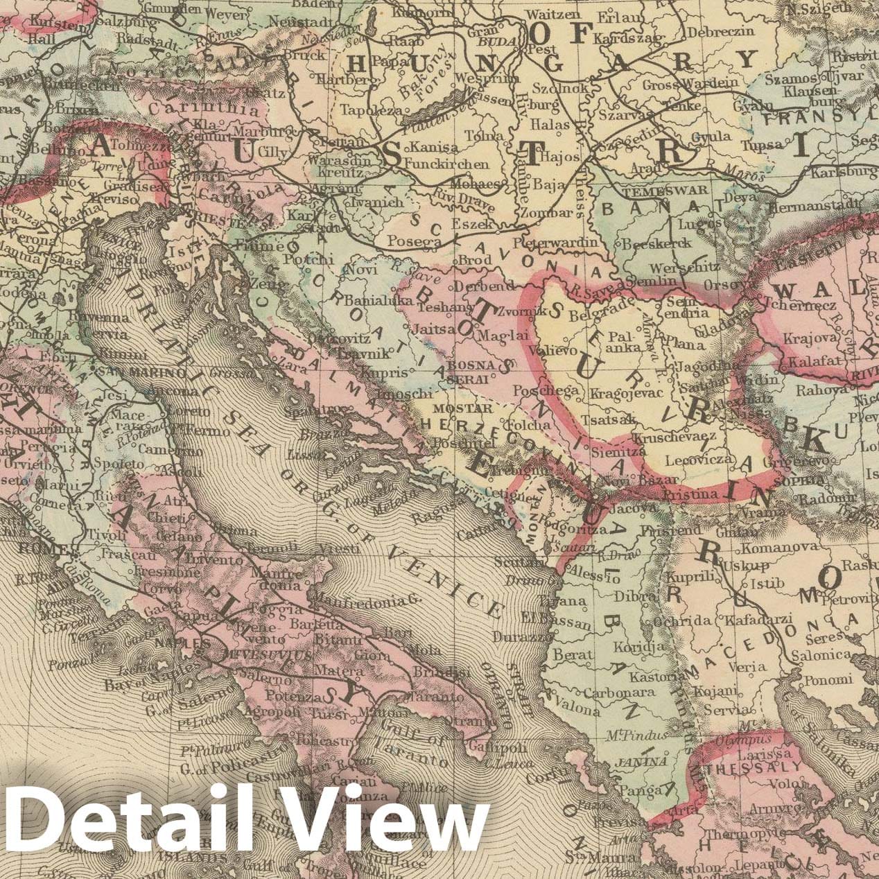 Historic Map : Italy & Turkey & Greece & Romania 1882 , Mitchell's New General Atlas , Vintage Wall Art