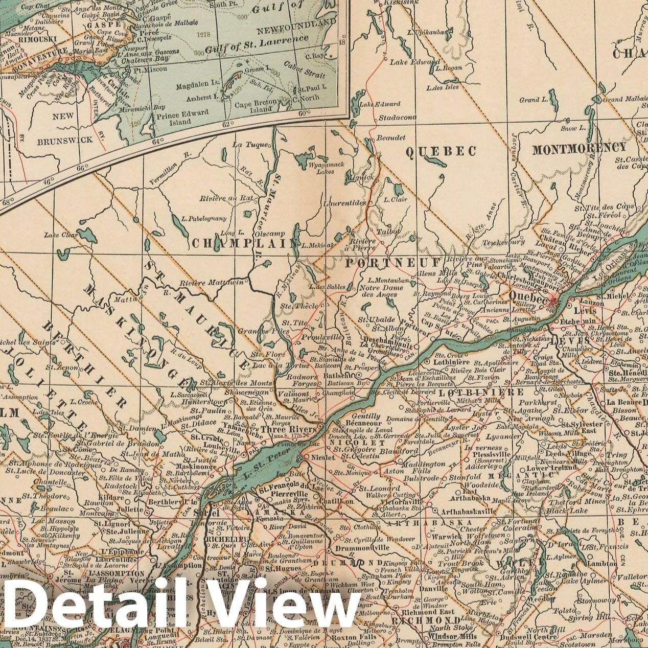 Historic Map : Quebec 1897 , The Century Atlas World , Vintage Wall Art