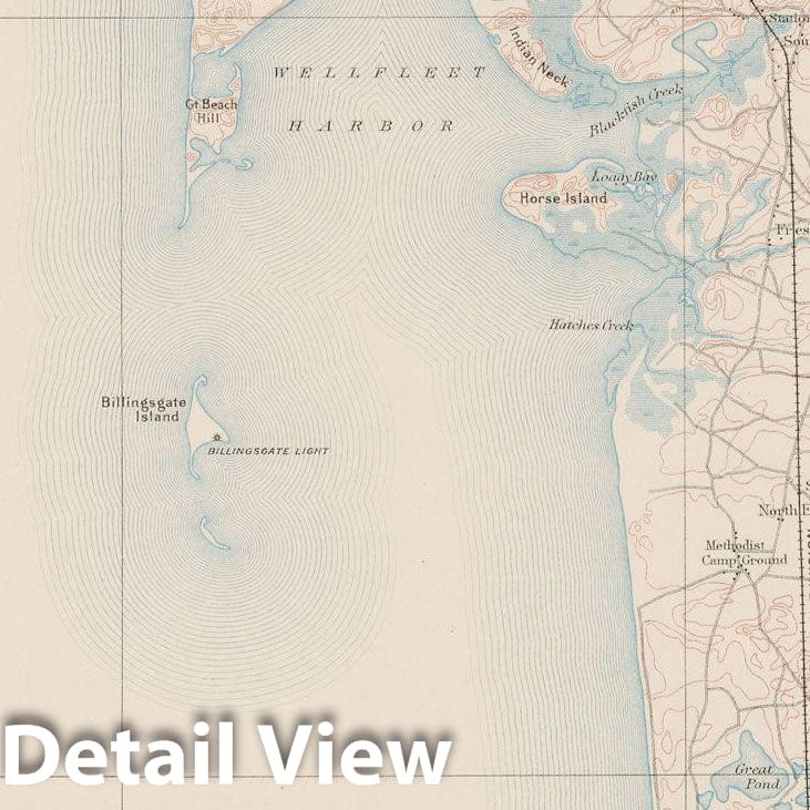 Historic Map : Cape Cod & Eastham & Truro & Wellfleet 1890 Topographic Map , Vintage Wall Art