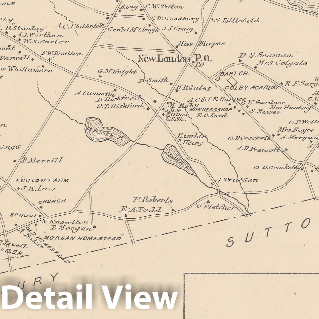 Historic Map : New London 1892 , Town and City Atlas State of New Hampshire , Vintage Wall Art