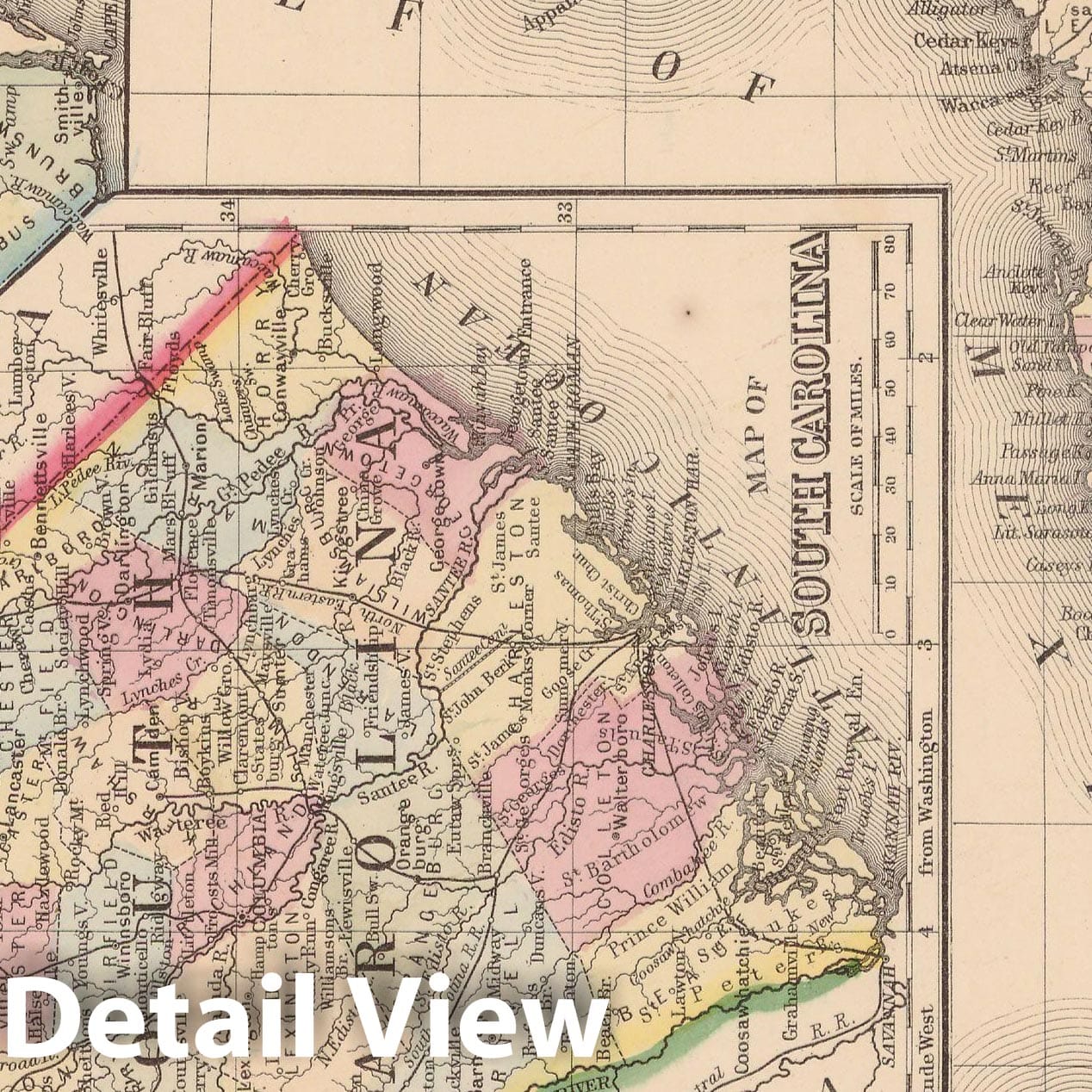 Historic Map : Florida & North Carolina & South Carolina 1864 , New General (World) Atlas , Vintage Wall Art
